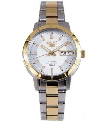 Seiko 5 Automatic White Dial Two Tone Silver Gold Stainless Steel Ladies Watch SNK892K1