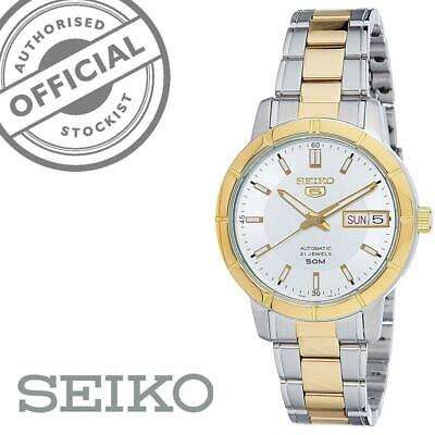 Seiko 5 Automatic White Dial Two Tone Silver Gold Stainless Steel Ladies Watch SNK892K1