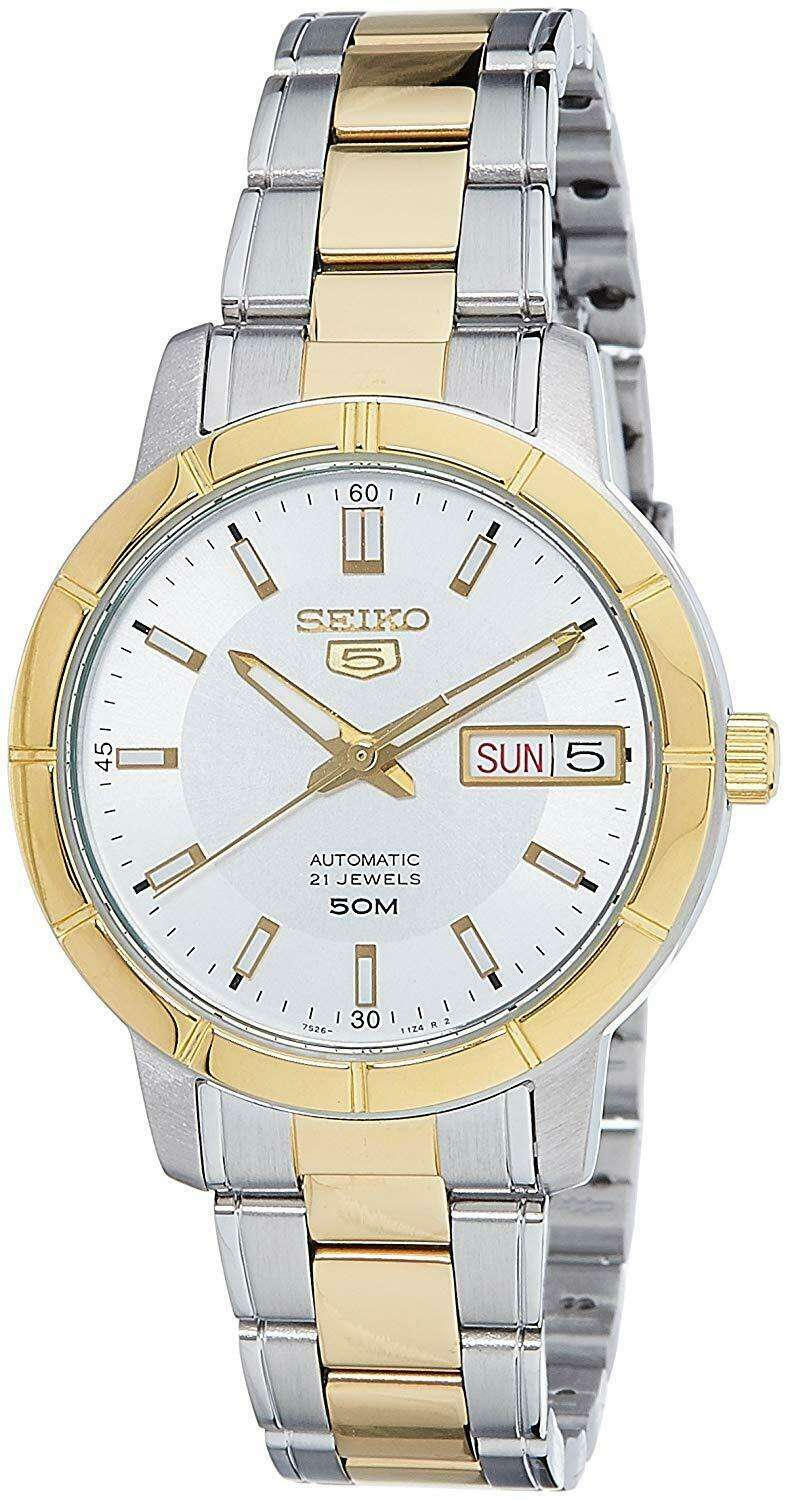 Seiko 5 Automatic White Dial Two Tone Silver Gold Stainless Steel Ladies Watch SNK892K1