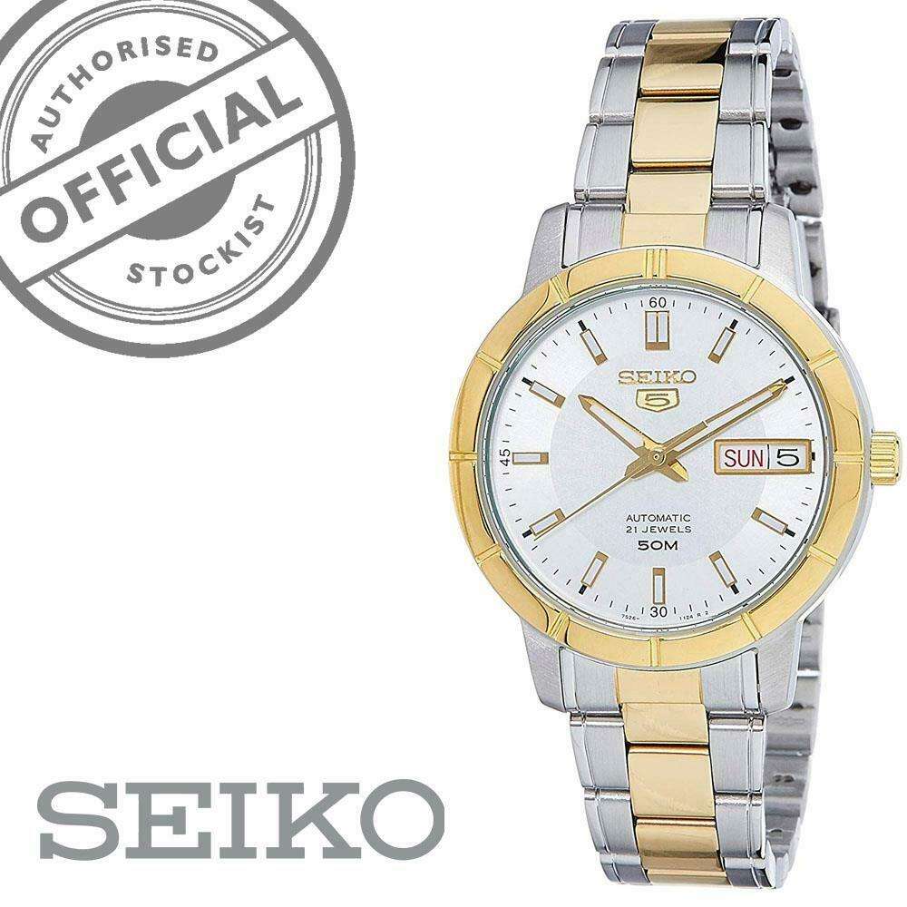 Seiko 5 Automatic White Dial Two Tone Silver Gold Stainless Steel Ladies Watch SNK892K1