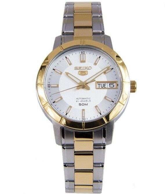 Seiko 5 Automatic White Dial Two Tone Silver Gold Stainless Steel Ladies Watch SNK892K1