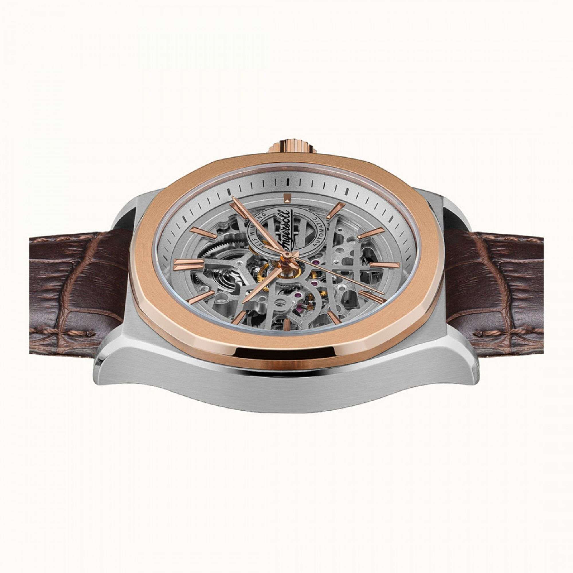 Ingersoll The Orville Automatic Silver Skeleton Dial Brown Leather Strap Men's Watch I09301B