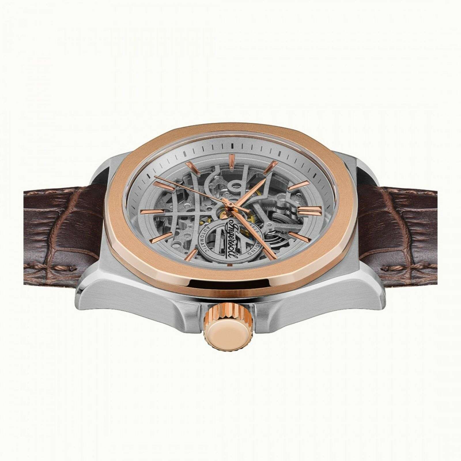 Ingersoll The Orville Automatic Silver Skeleton Dial Brown Leather Strap Men's Watch I09301B