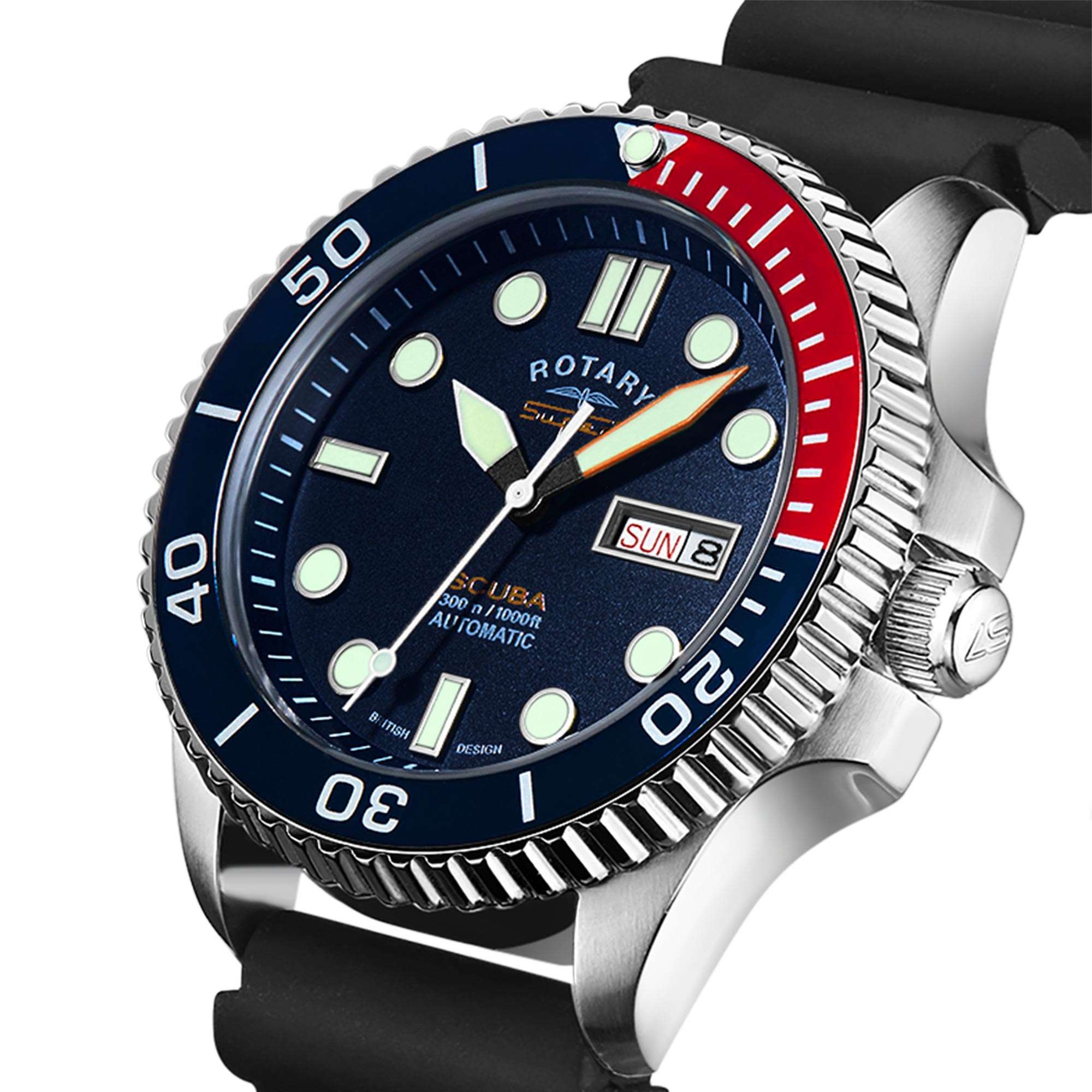 Rotary Super 7 SCUBA Pepsi Automatic Navy Blue Dial Silicone Strap Men's Dive Watch S7S004S