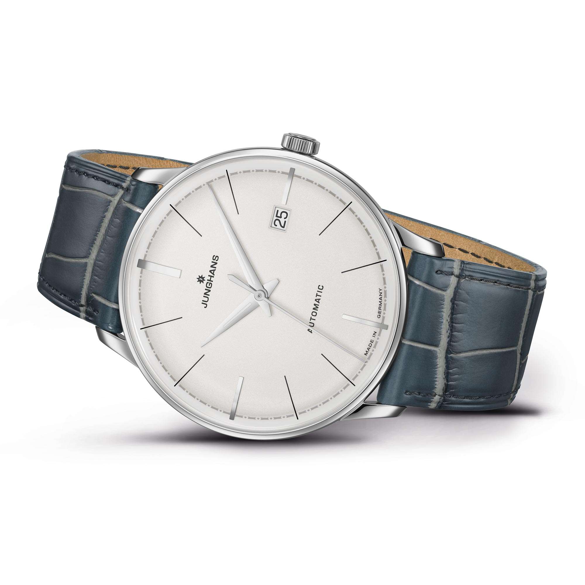 Junghans Meister Classic Terrassenbau Automatic Silver Dial Green Leather Strap Mens Watch 027/40190.02