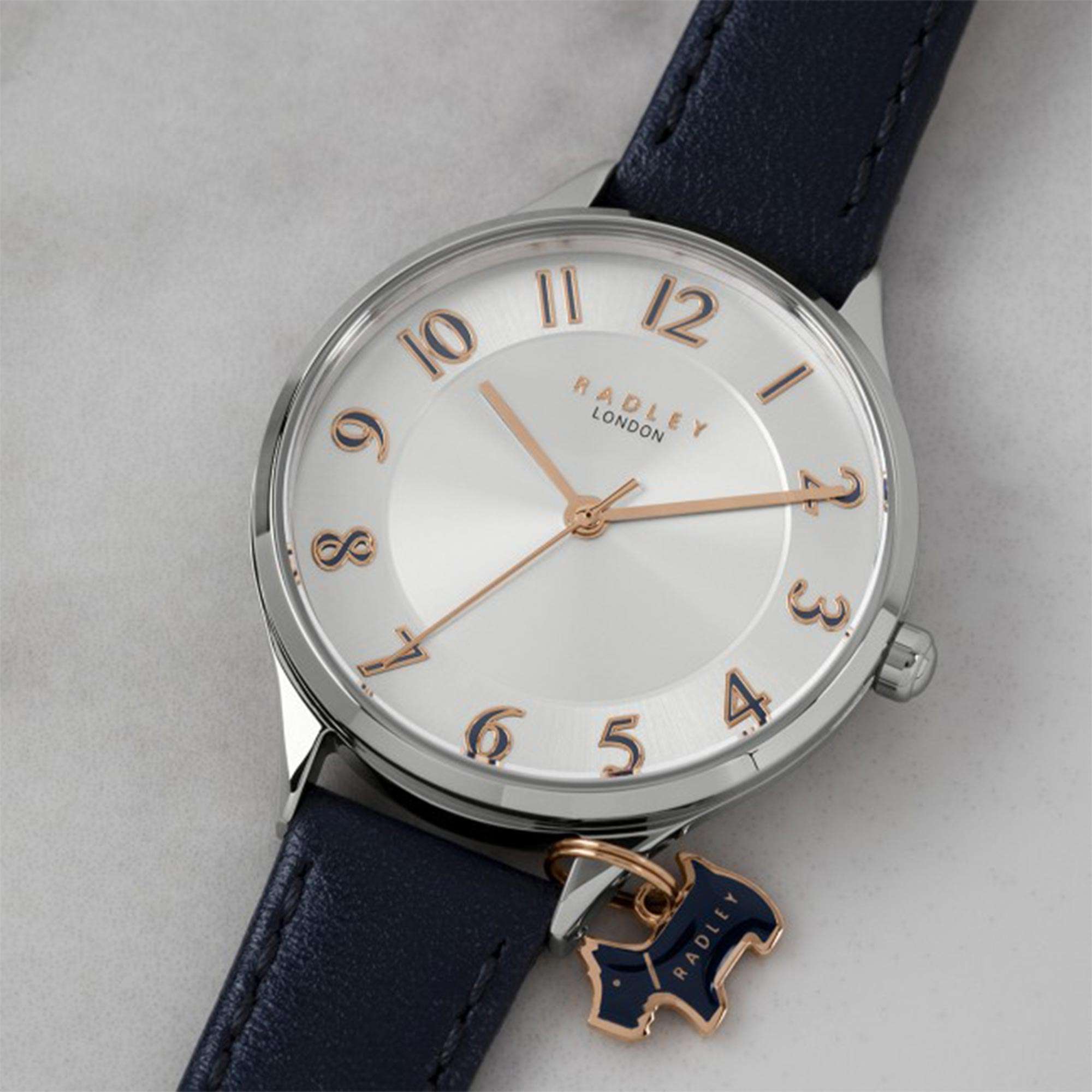 Radley Saxon Way Quartz Silver Dial Blue Leather Strap Ladies Watch RY2965