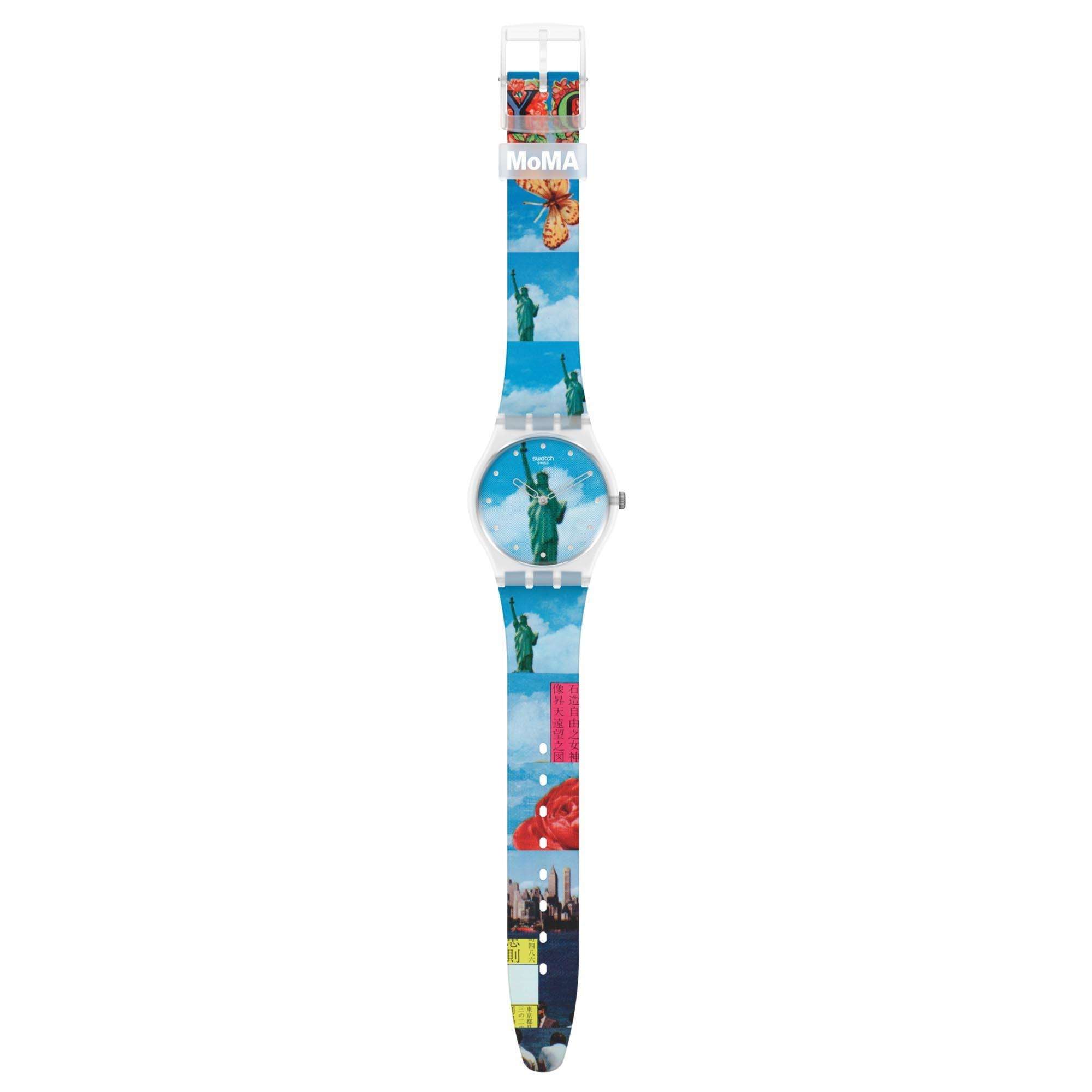 Swatch MoMA New York By Tadanori Yokoo Statue of Liberty Blue Dial