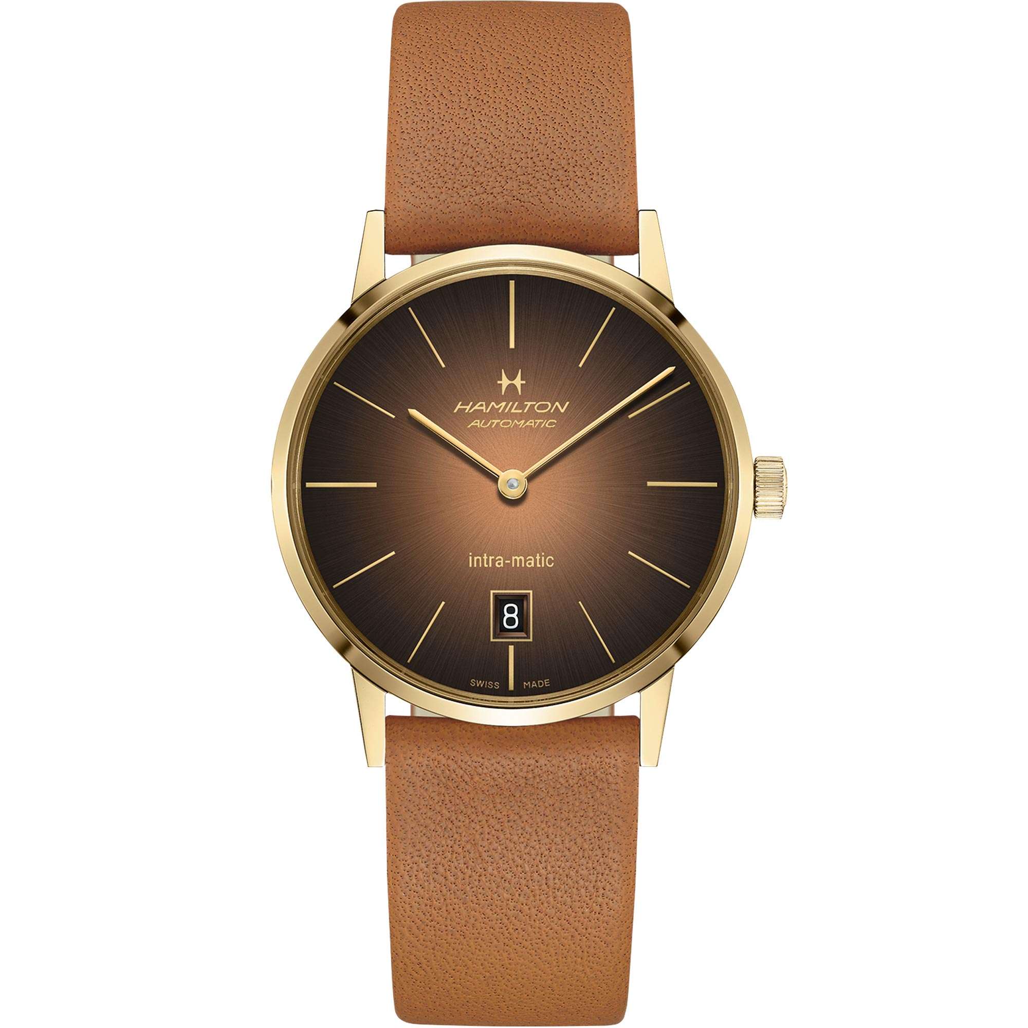 Hamilton American Classic 38mm Intra-Matic Brown Dial Leather Mens Automatic Watch H38475501