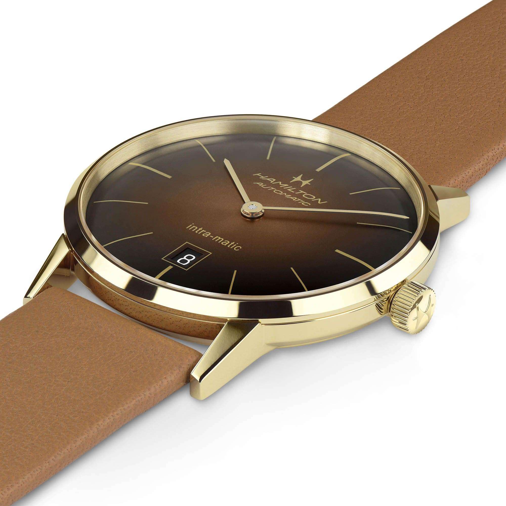 Hamilton American Classic 38mm Intra-Matic Brown Dial Leather Mens Automatic Watch H38475501