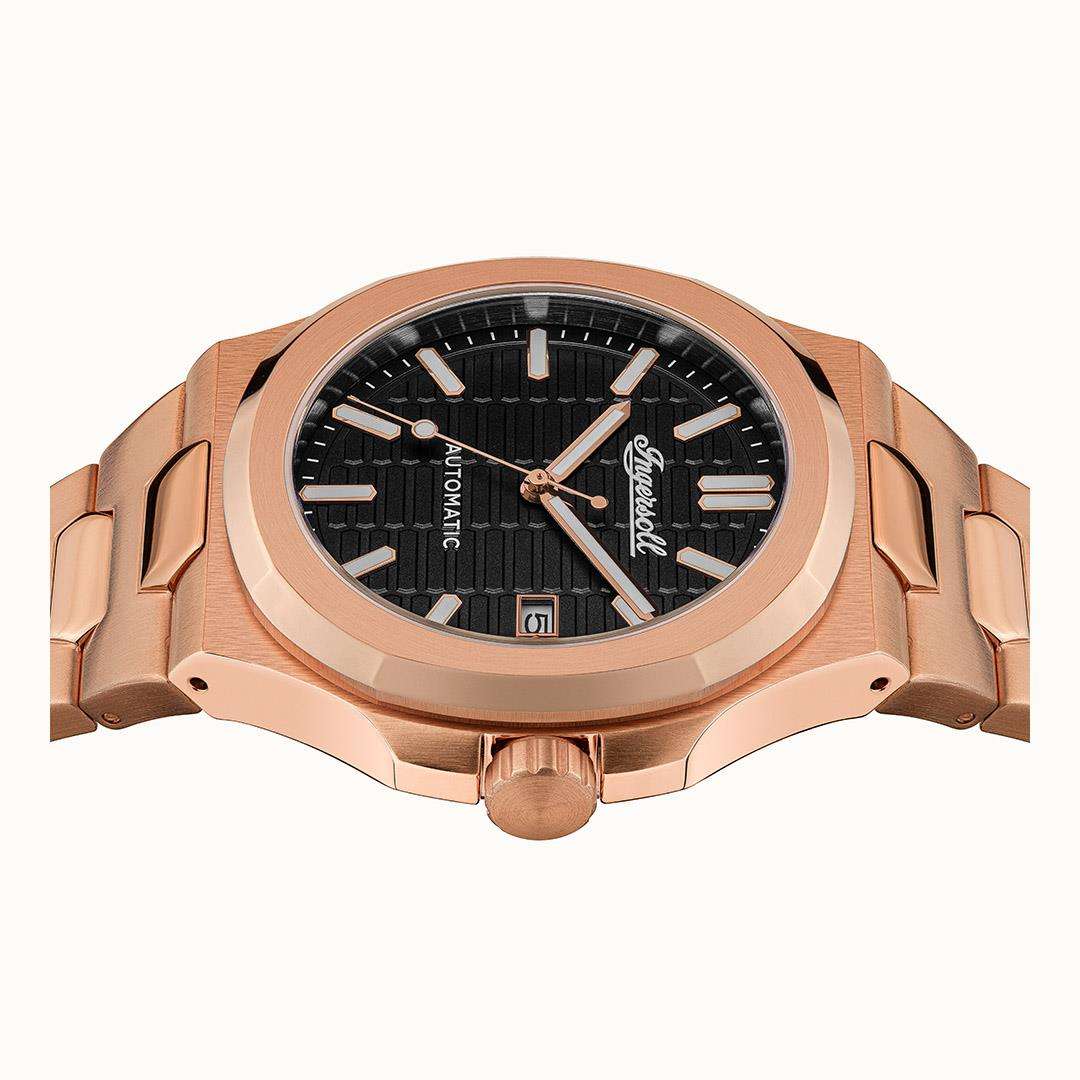 Ingersoll  The Catalina  Automatic Black Dial Rose Gold Stainless Steel Bracelet Men's Watch I11802