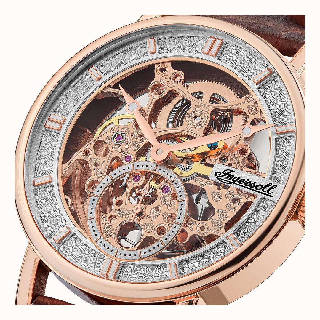 Ingersoll 'The Herald' Automatic Silver Dial Brown Leather Strap Men's Watch I00401B