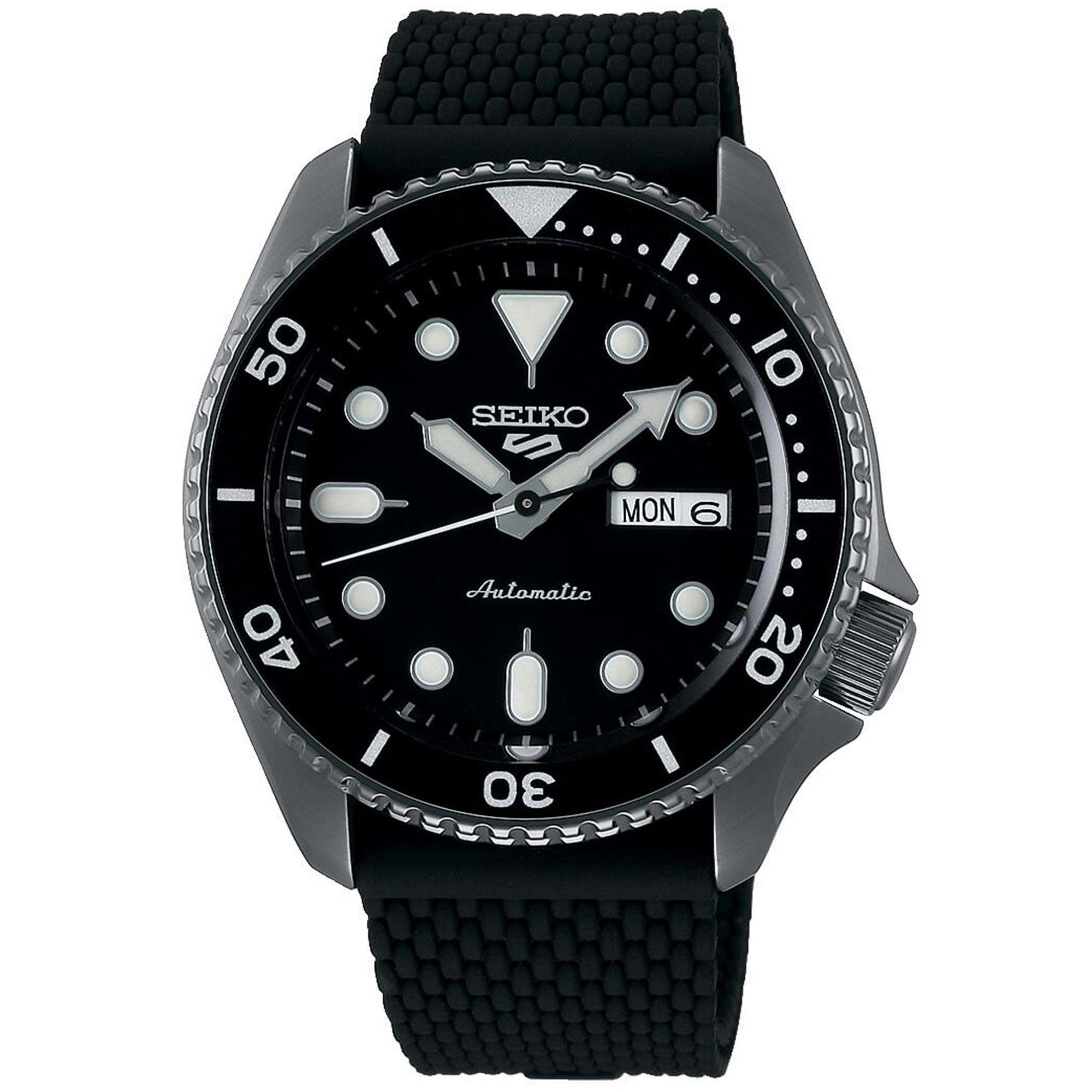 Seiko 5 Sports Black Dial Silicone Strap Automatic Men's Watch SRPD65K2