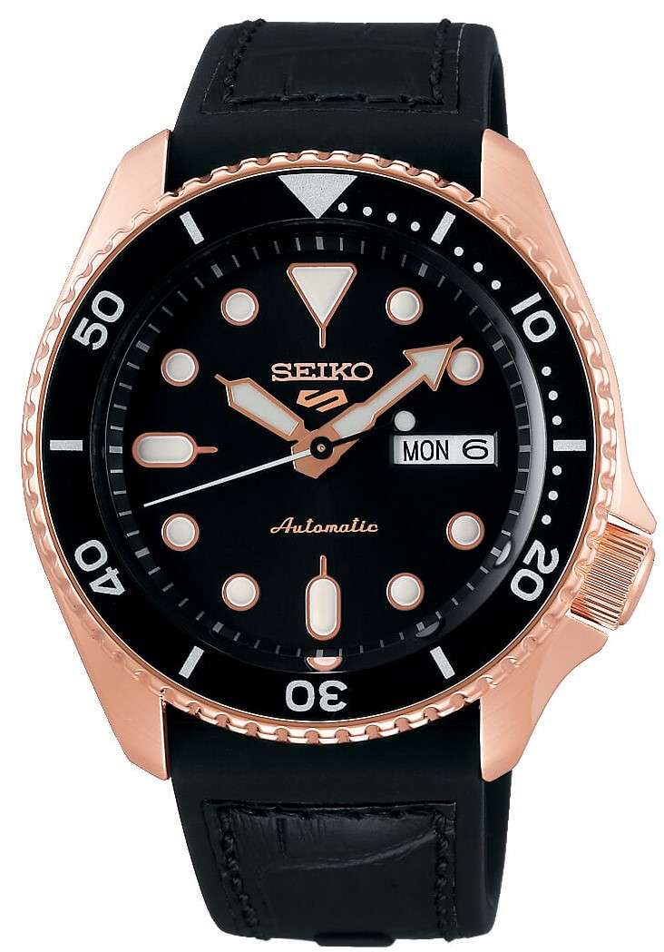Seiko 5 Sports Automatic Black Dial Black Silicone Strap Men's Watch SRPD76K1