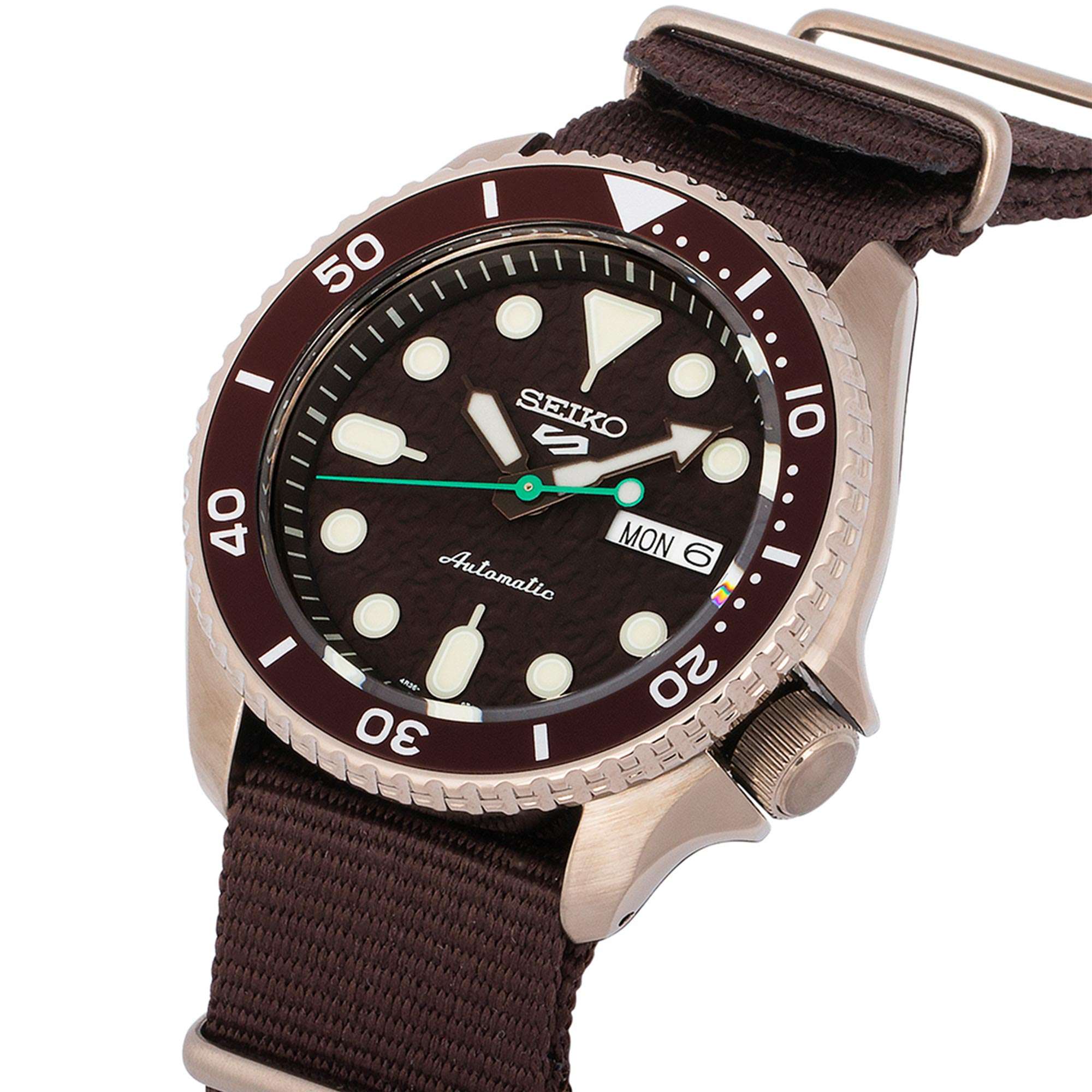 Seiko 5 Sports Stainless Steel Case Brown Canvas Strap Automatic Men's Watch SRPD85K1