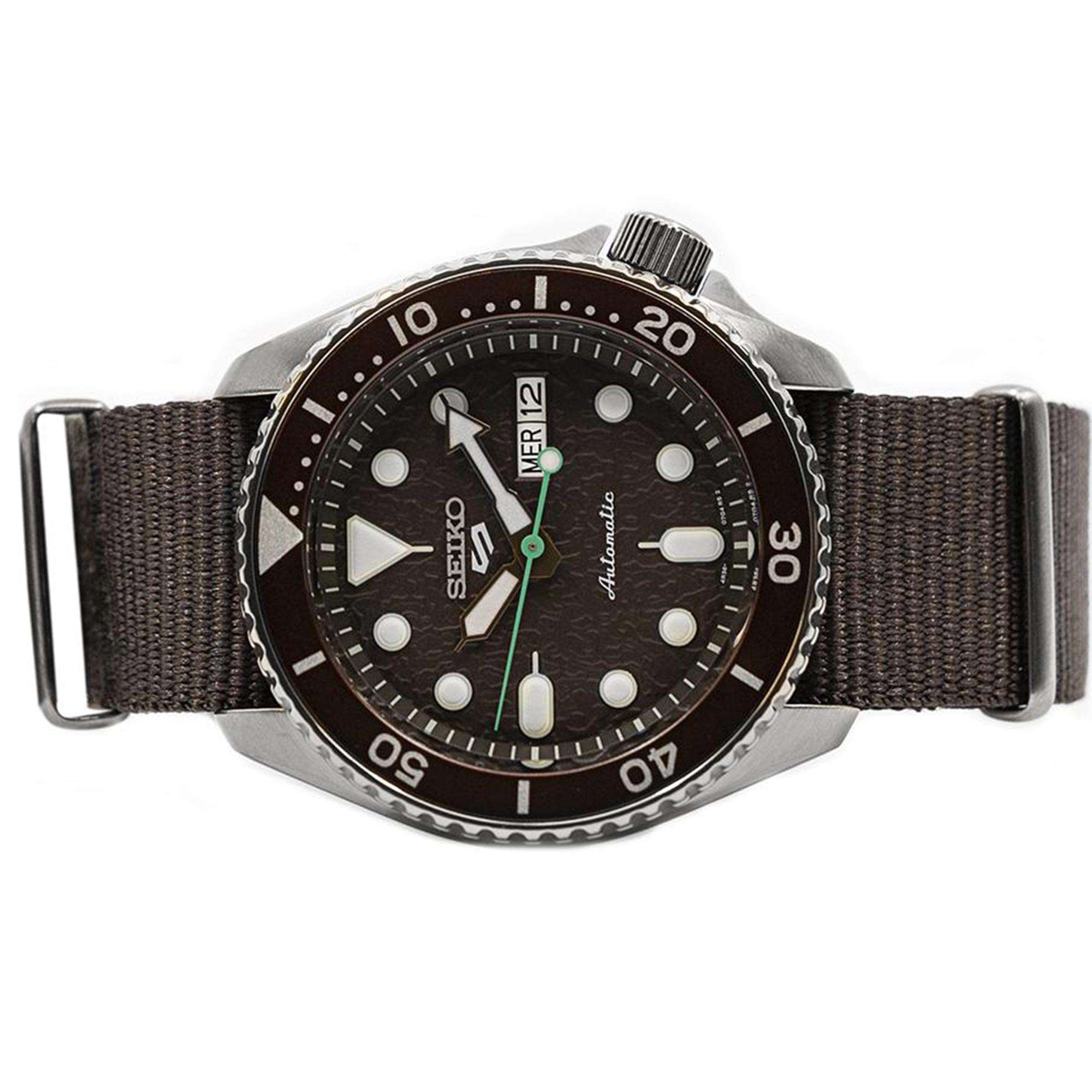 Seiko 5 Sports Stainless Steel Case Brown Canvas Strap Automatic Men's Watch SRPD85K1