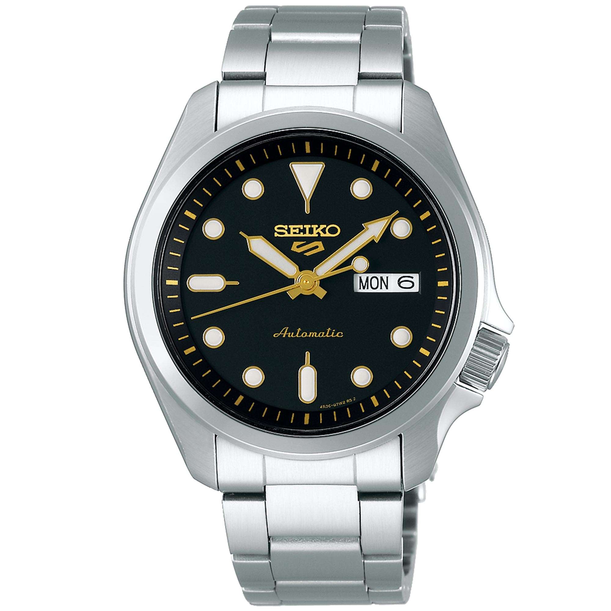 Seiko 5 Sports Solid Boy Automatic Black Dial Silver Steel Men's Watch SRPE57K1