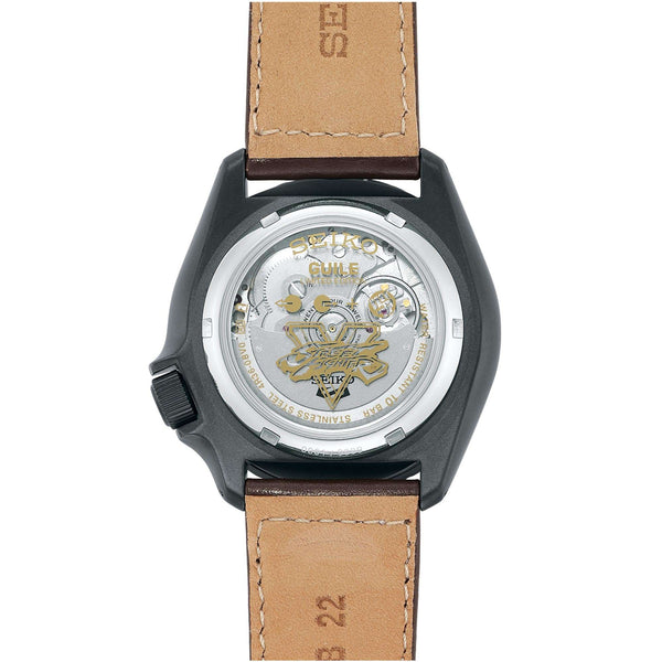 Seiko 5 Sports Street Fighter Guile Camouflage Dial Brown Leather Strap Men's Watch SRPF21K1