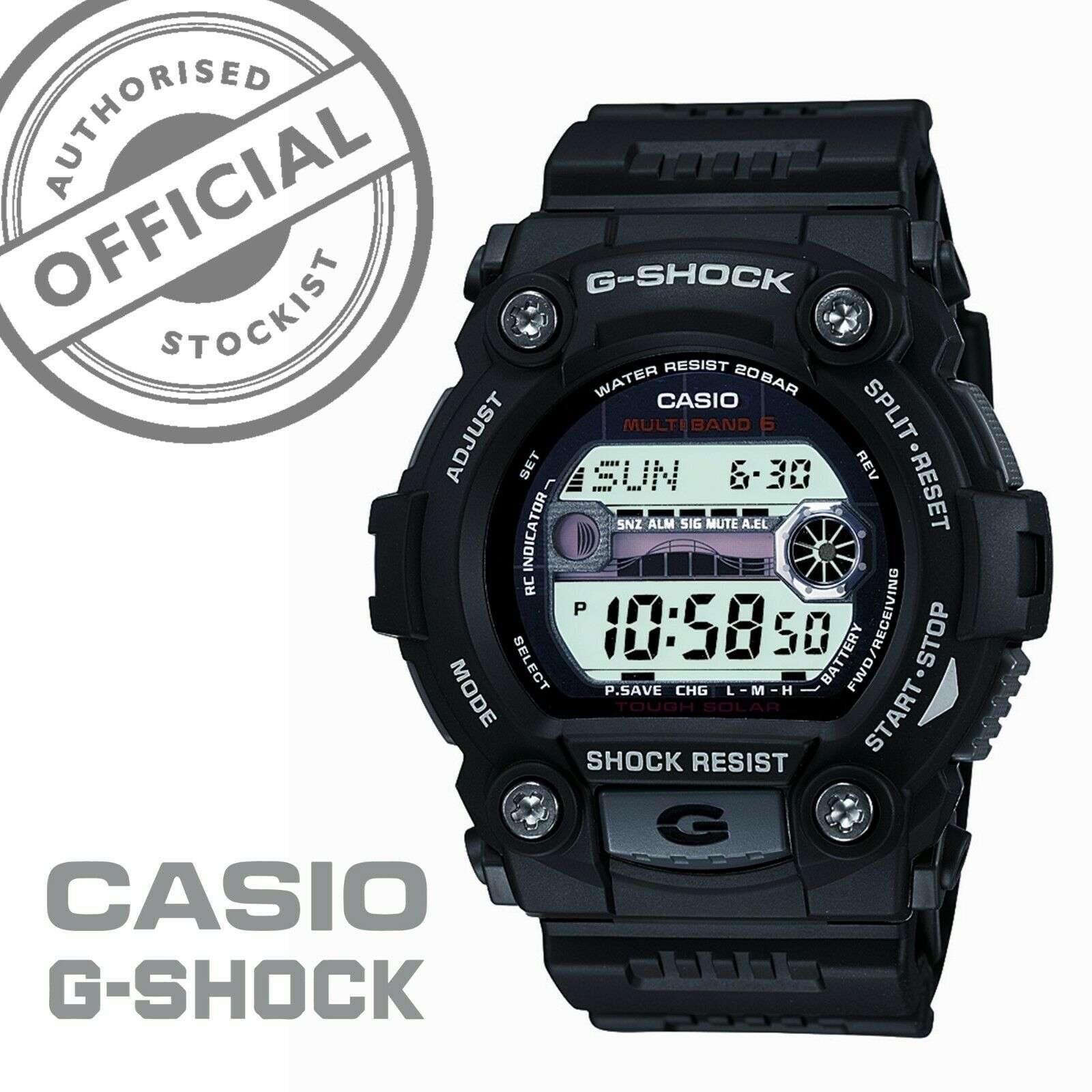 Casio G-Shock G-Rescue Black Resin Digital Tough Solar Alarm Chronograph Men's Watch GW-7900-1ER - WatchNation