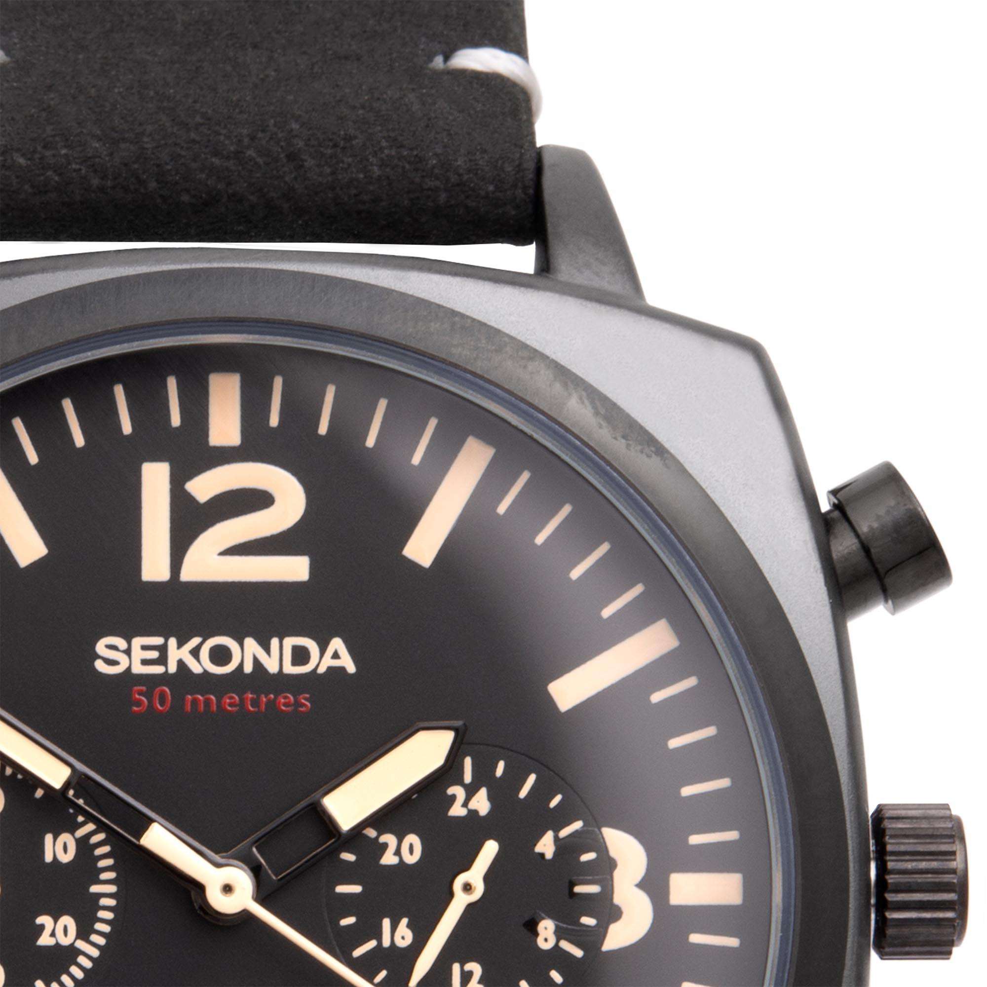 Sekonda Airborne Quartz Black Dial Black Strap Men's Watch 1991