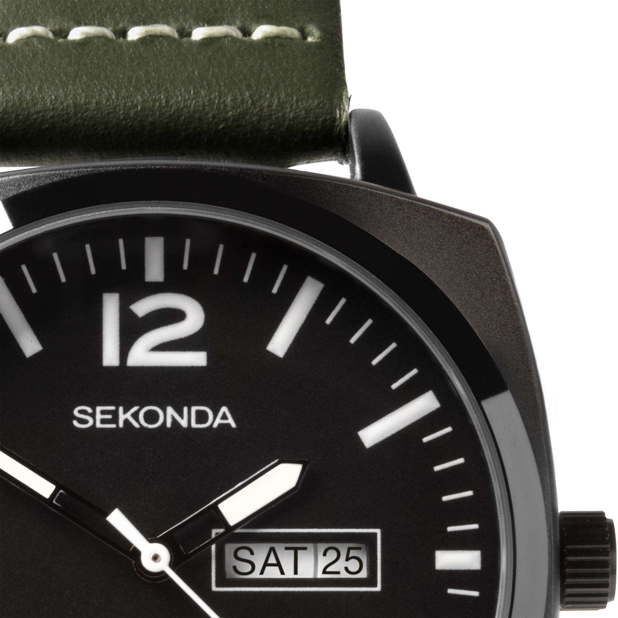 Sekonda Airborne Quartz Black Dial Green Strap Men's Watch 1990