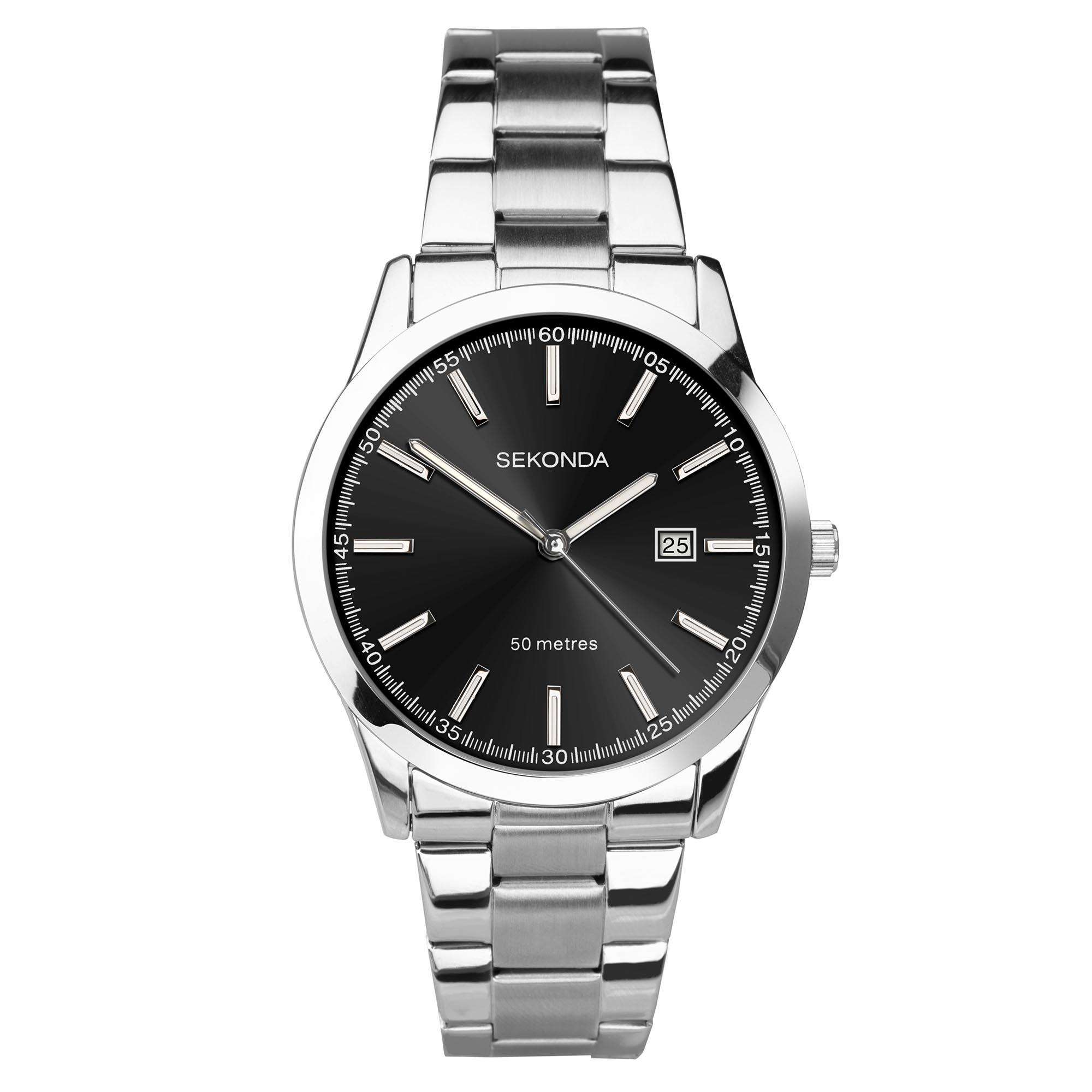 Sekonda Classic Quartz Black Dial Stainless Steel Bracelet Men's Watch 1944