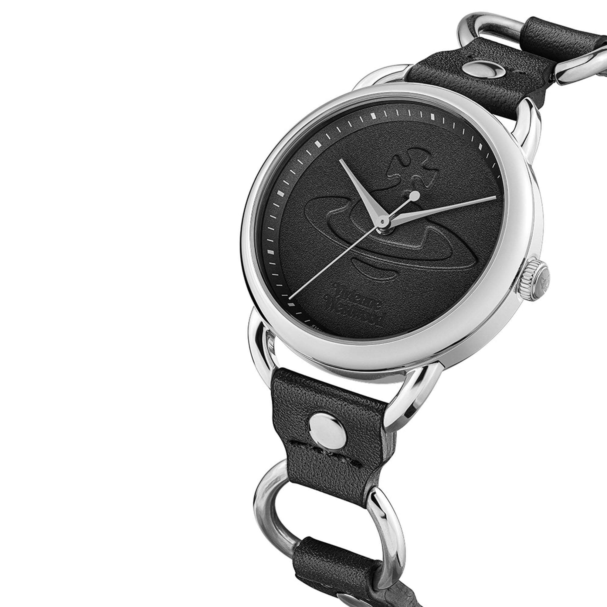 Vivienne Westwood Carnaby Quartz Black Dial Black Leather Strap Ladies Watch VV163BKSL