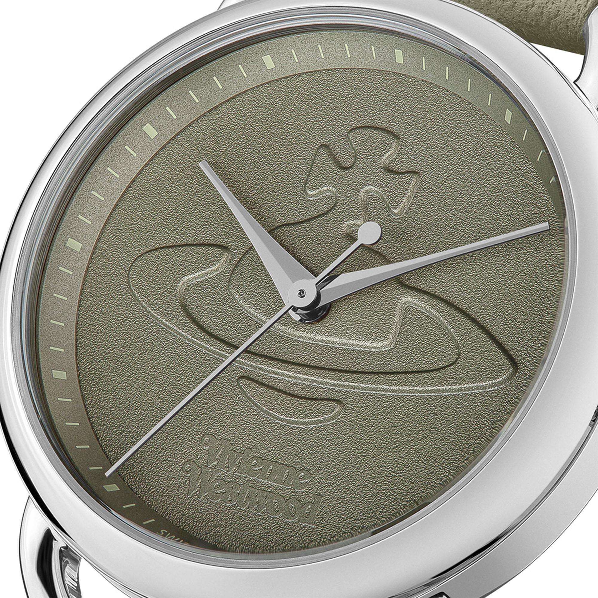 Vivienne Westwood Carnaby Quartz Olive Green Dial Olive Green Leather Strap Ladies Watch VV163OLSL