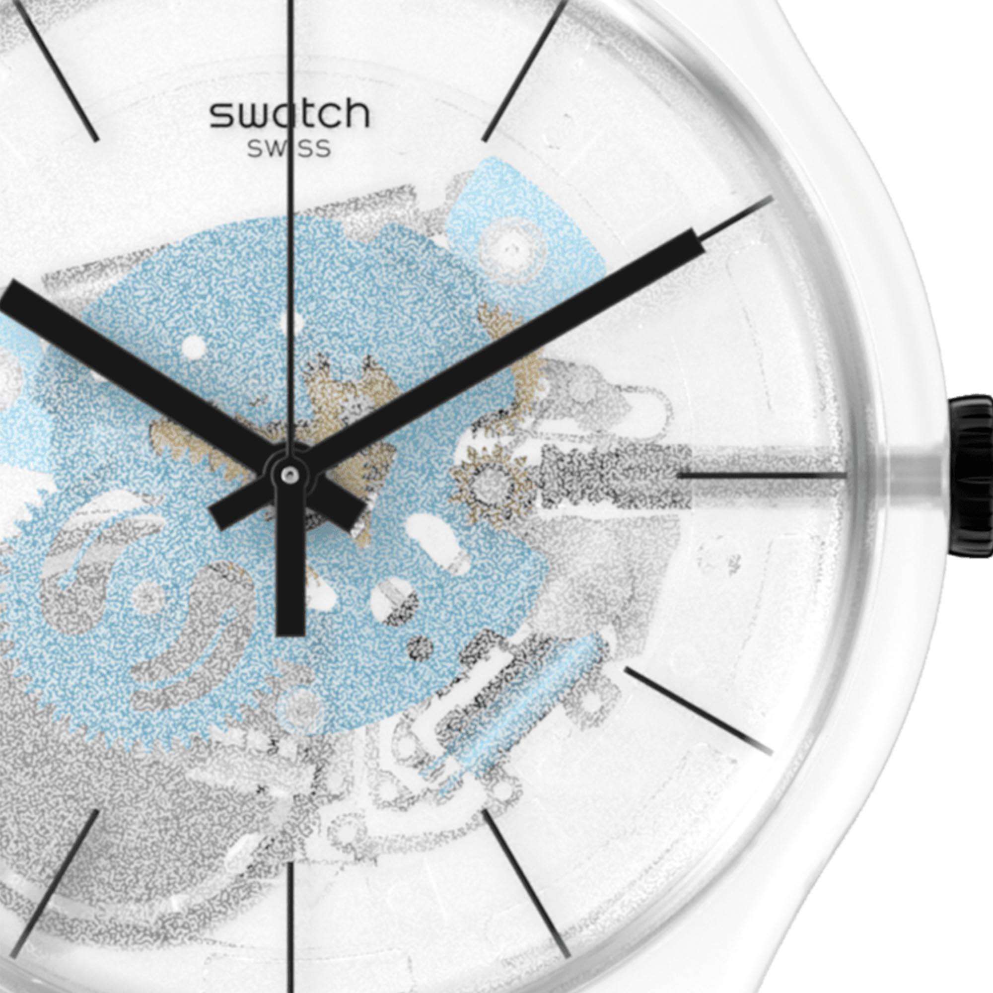 Swatch New Gent Blue Daze Quartz Transparnet Dial Blue Strap Unisex Watch SO29K105