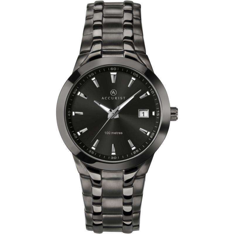 Accurist Quartz Black Dial Black IP Steel Bracelet Mens Watch 7178