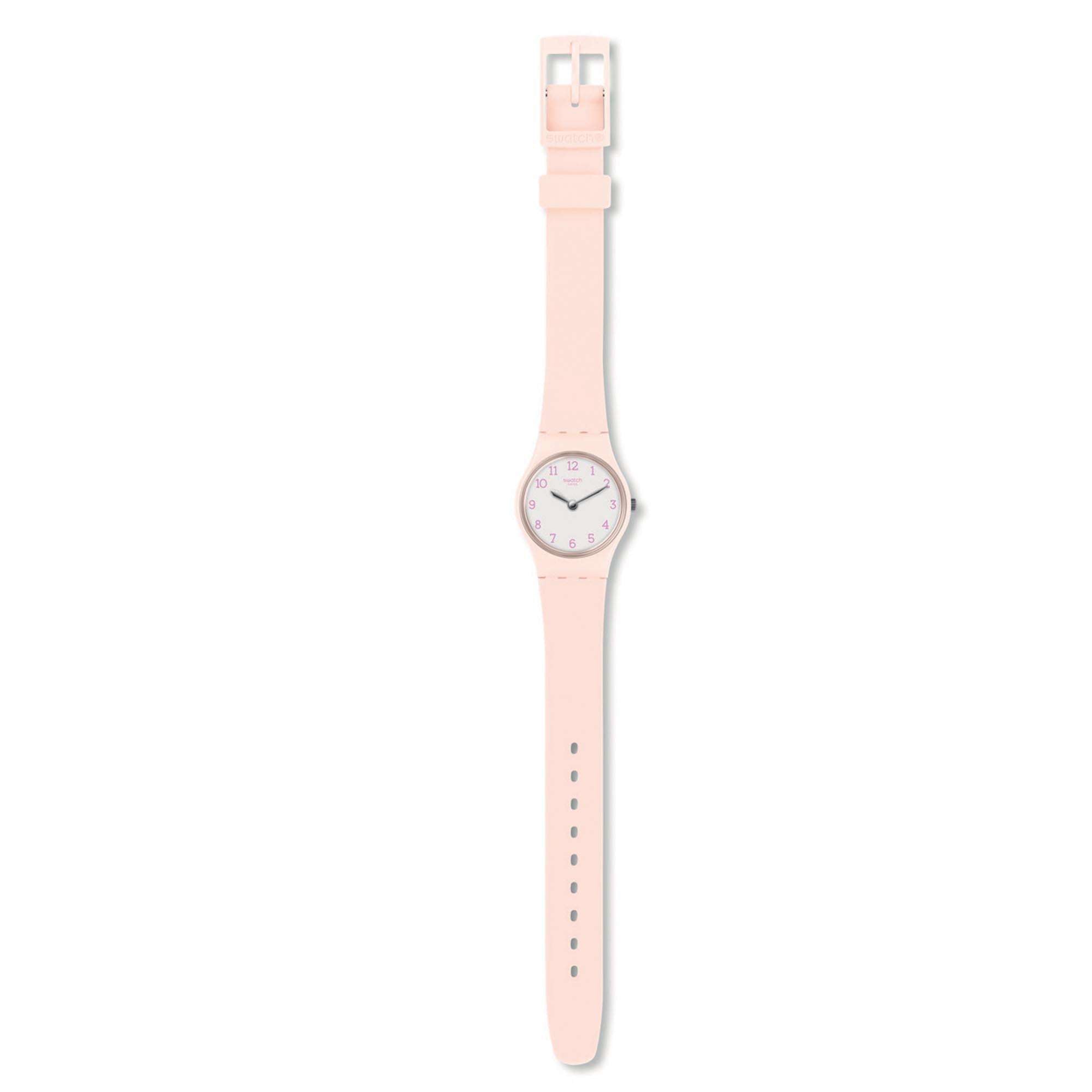 Swatch Original Gent Pinkbelle White Dial Silicone Strap Ladies Watch LP150