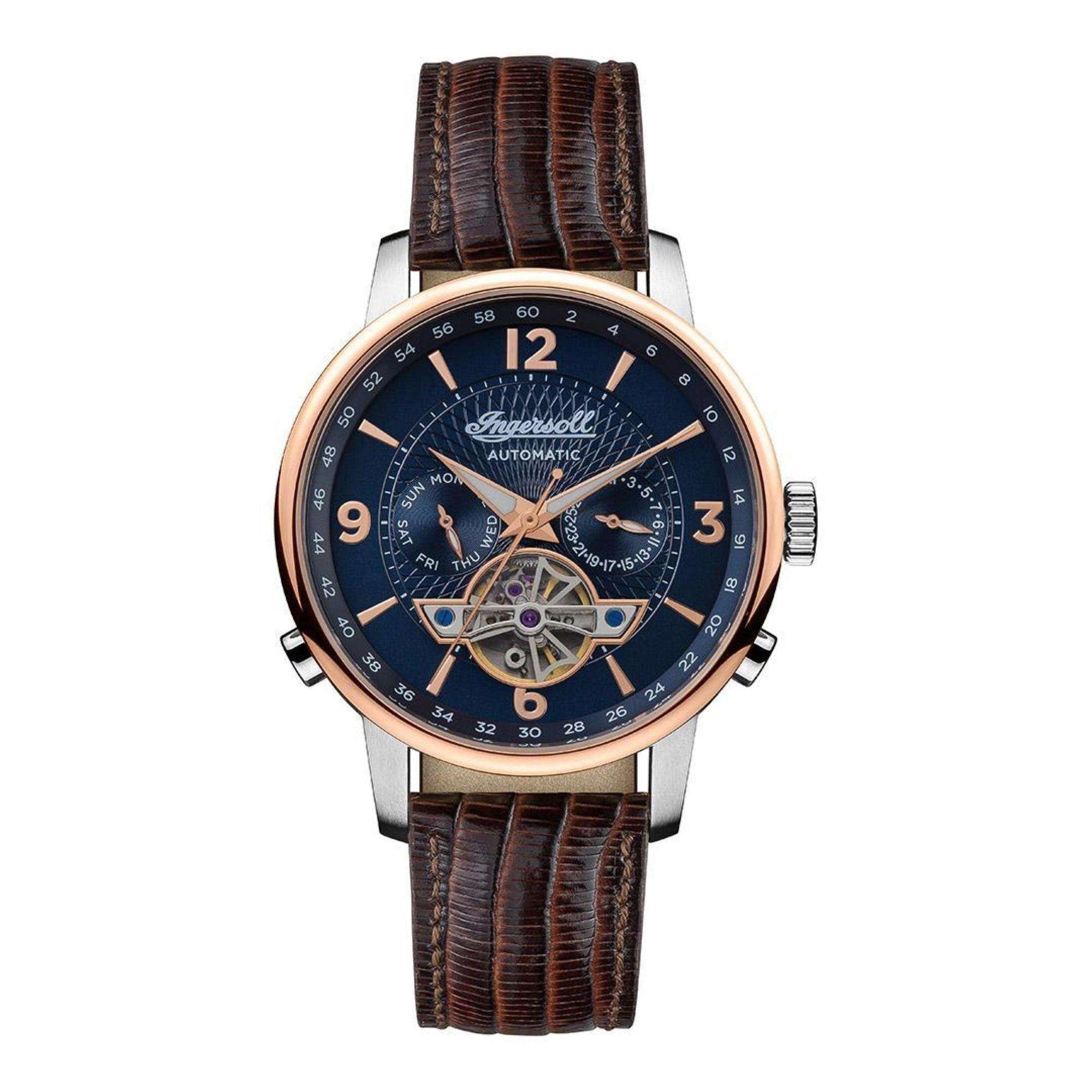 Ingersoll The Grafton Automatic Blue Dial Brown Leather Strap Men's Watch I00703B