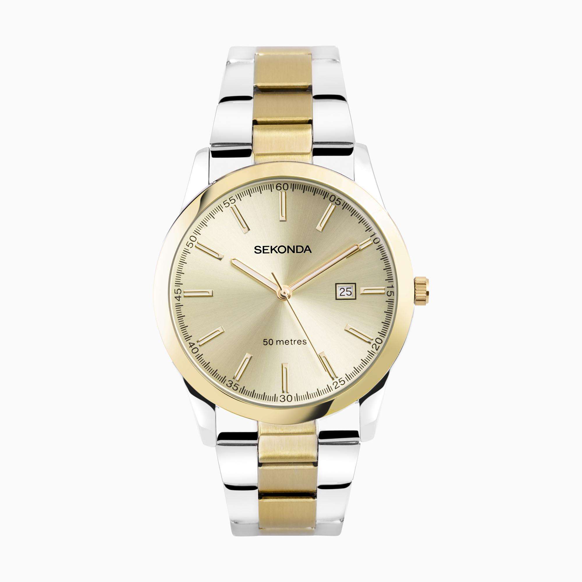 Sekonda Classic Quartz Champagne Dial Two Tone Stainless Steel Bracelet Men's Watch 1997