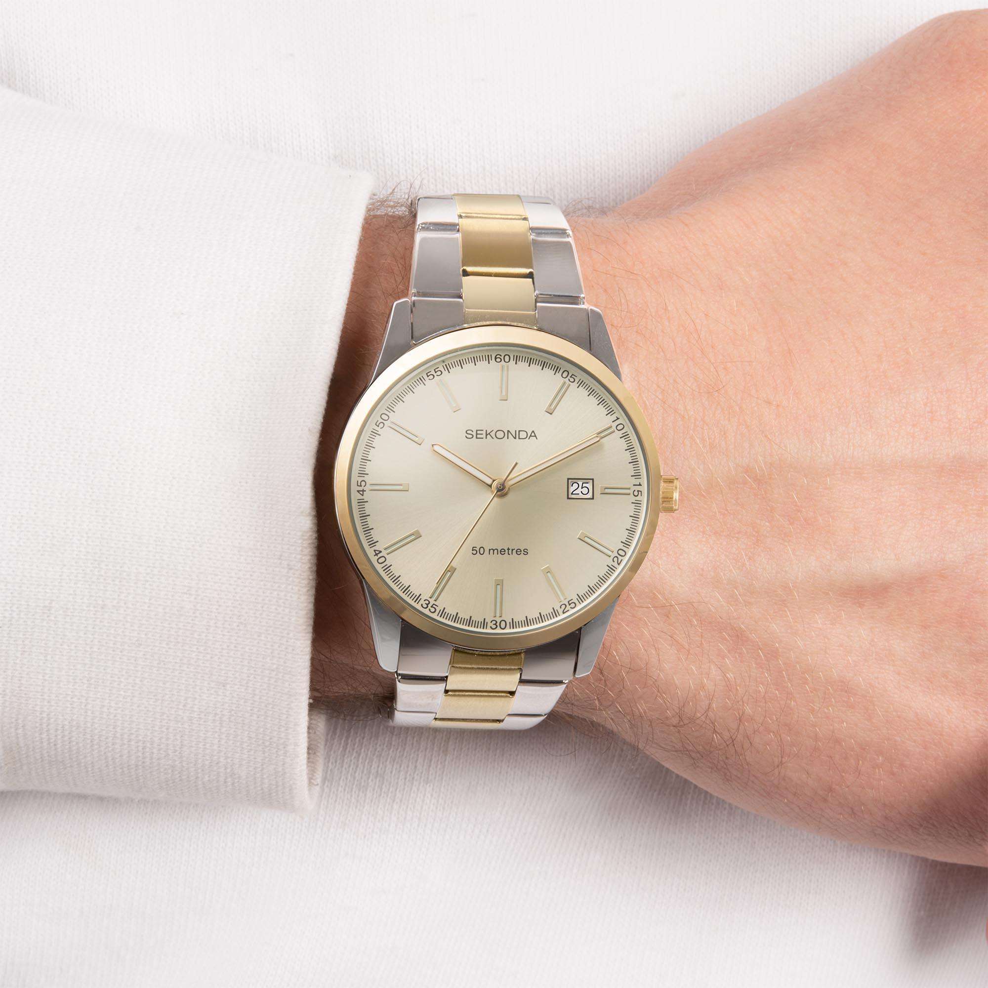 Sekonda Classic Quartz Champagne Dial Two Tone Stainless Steel Bracelet Men's Watch 1997
