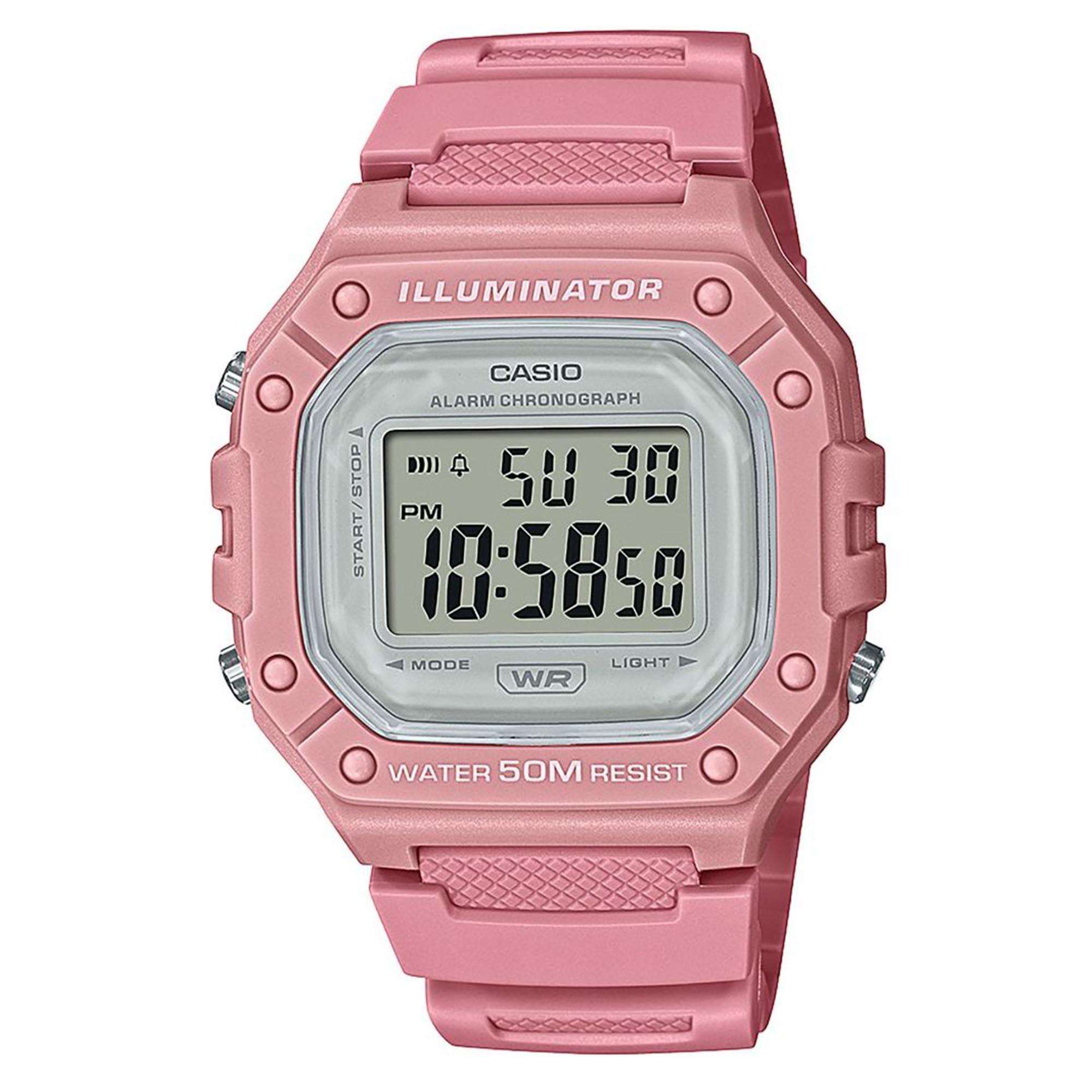 Casio Collection Digital Quartz Pink Resin Bracelet Ladies Watch W-218HC-4AVEF