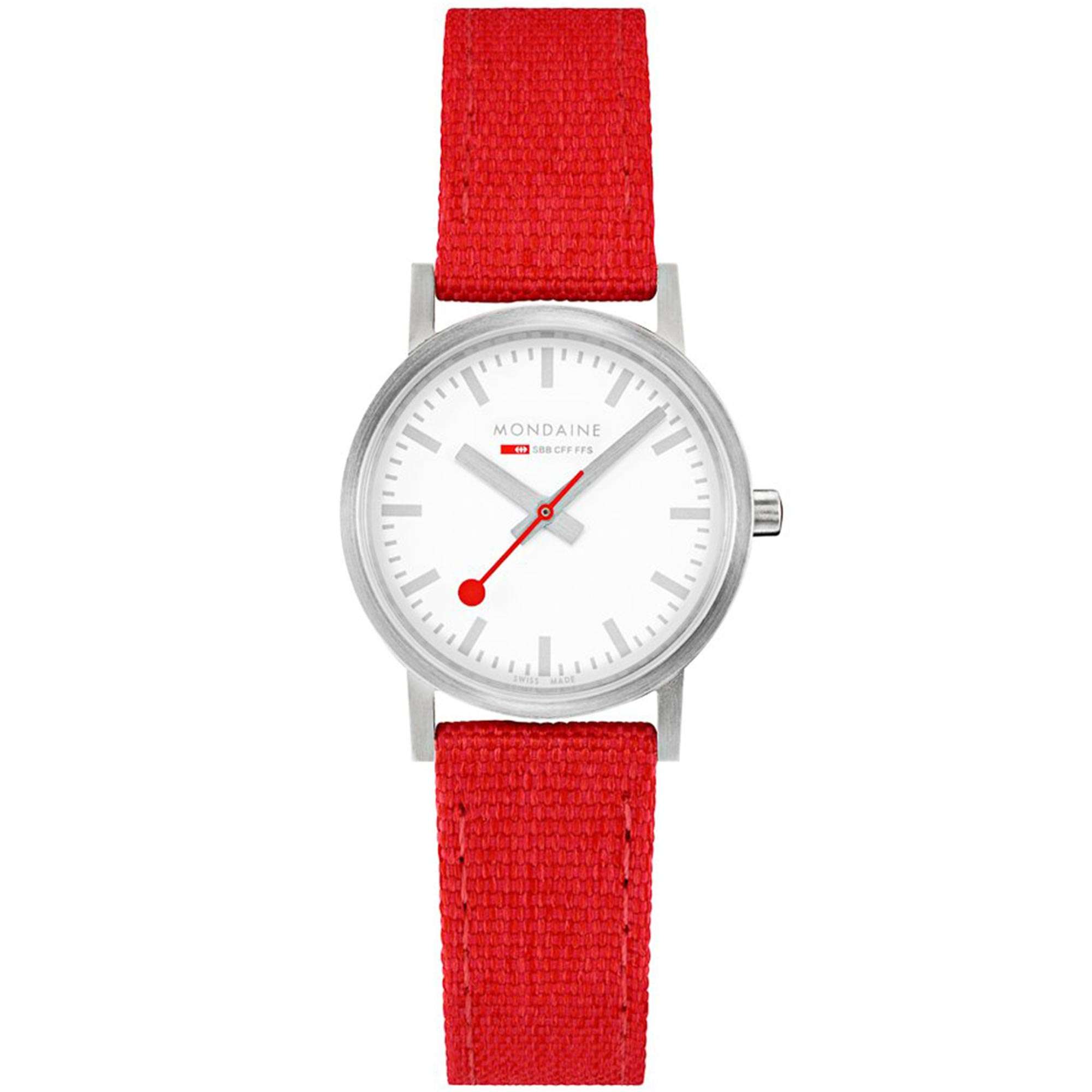 Mondaine Classic Quartz White Dial Red Textile Strap Ladies Watch A658.30323.17SBC