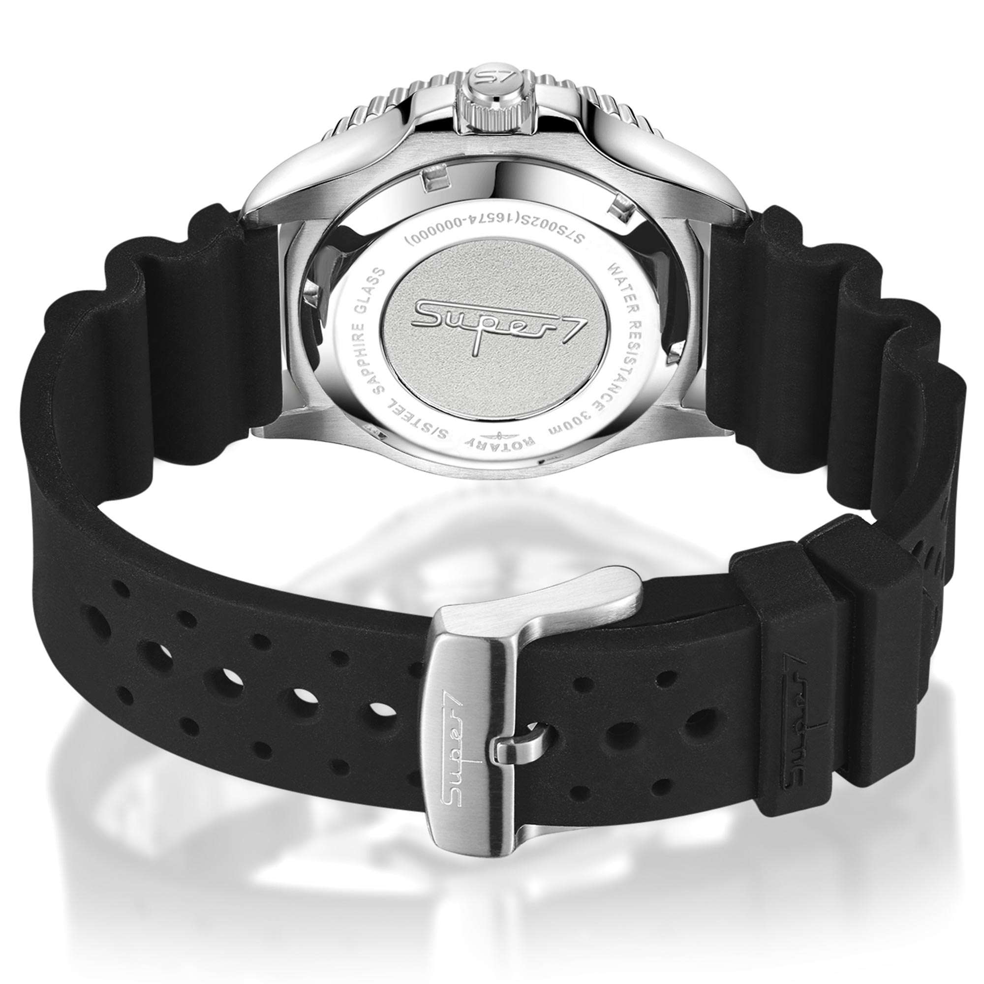 Rotary Super 7 SCUBA Automatic Black Dial Ceramic Bezel Silicone Strap Men's Dive Watch S7S001S