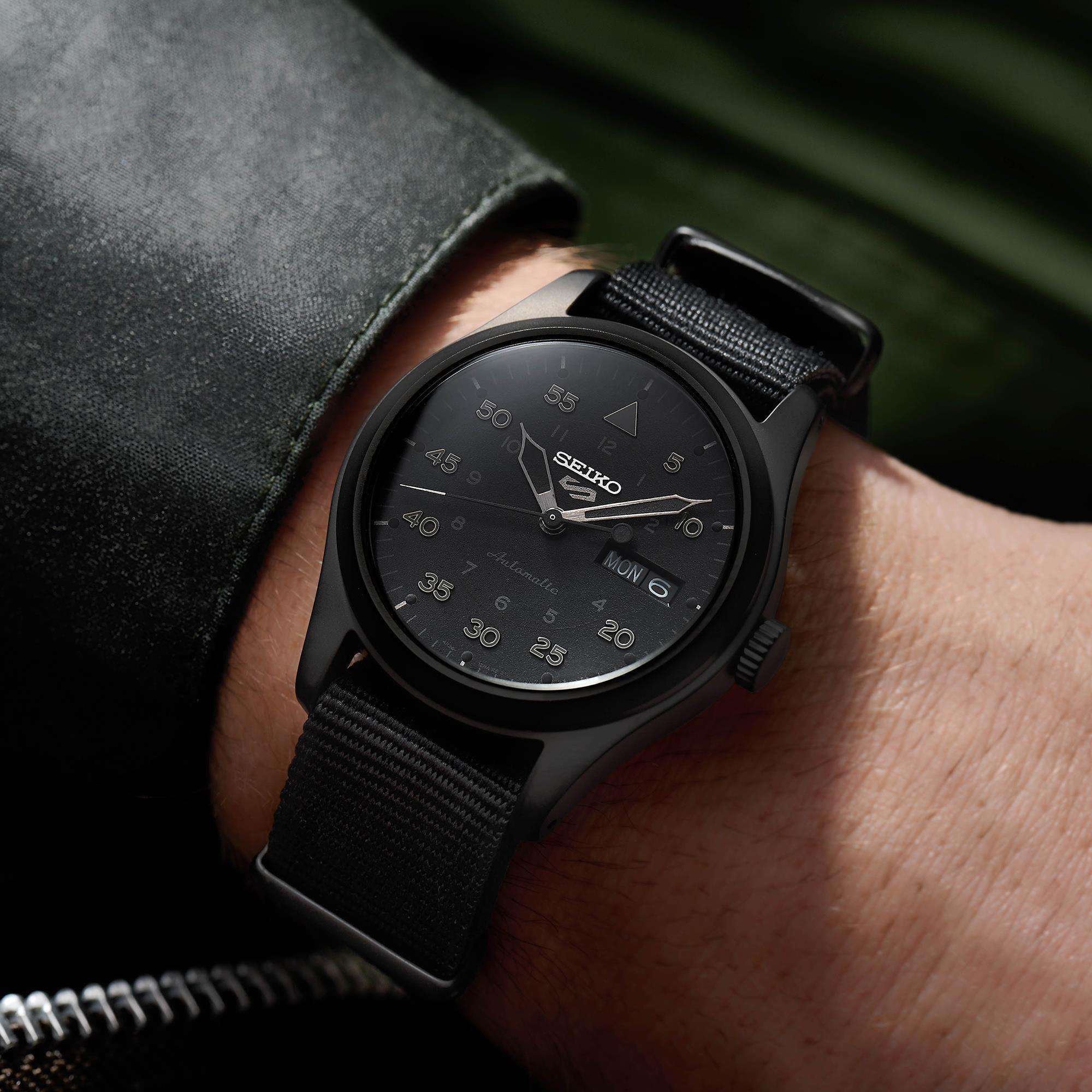 Seiko 5 Sports Field Military 'Stealth' Automatic Black Dial Black Nylon Strap Men's Watch SRPJ11K1