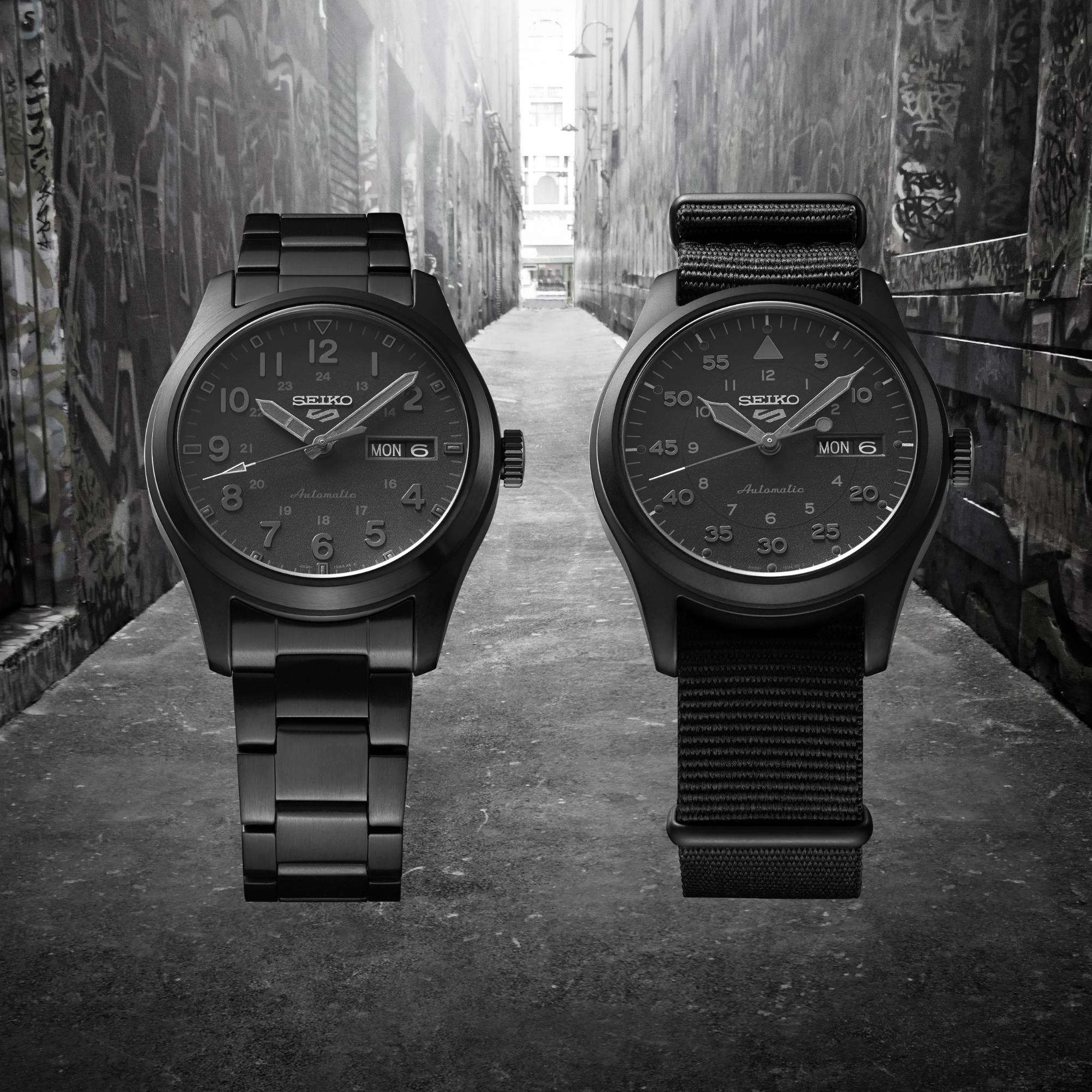 Seiko 5 Sports Field Military 'Stealth' Automatic Black Dial Black Nylon Strap Men's Watch SRPJ11K1