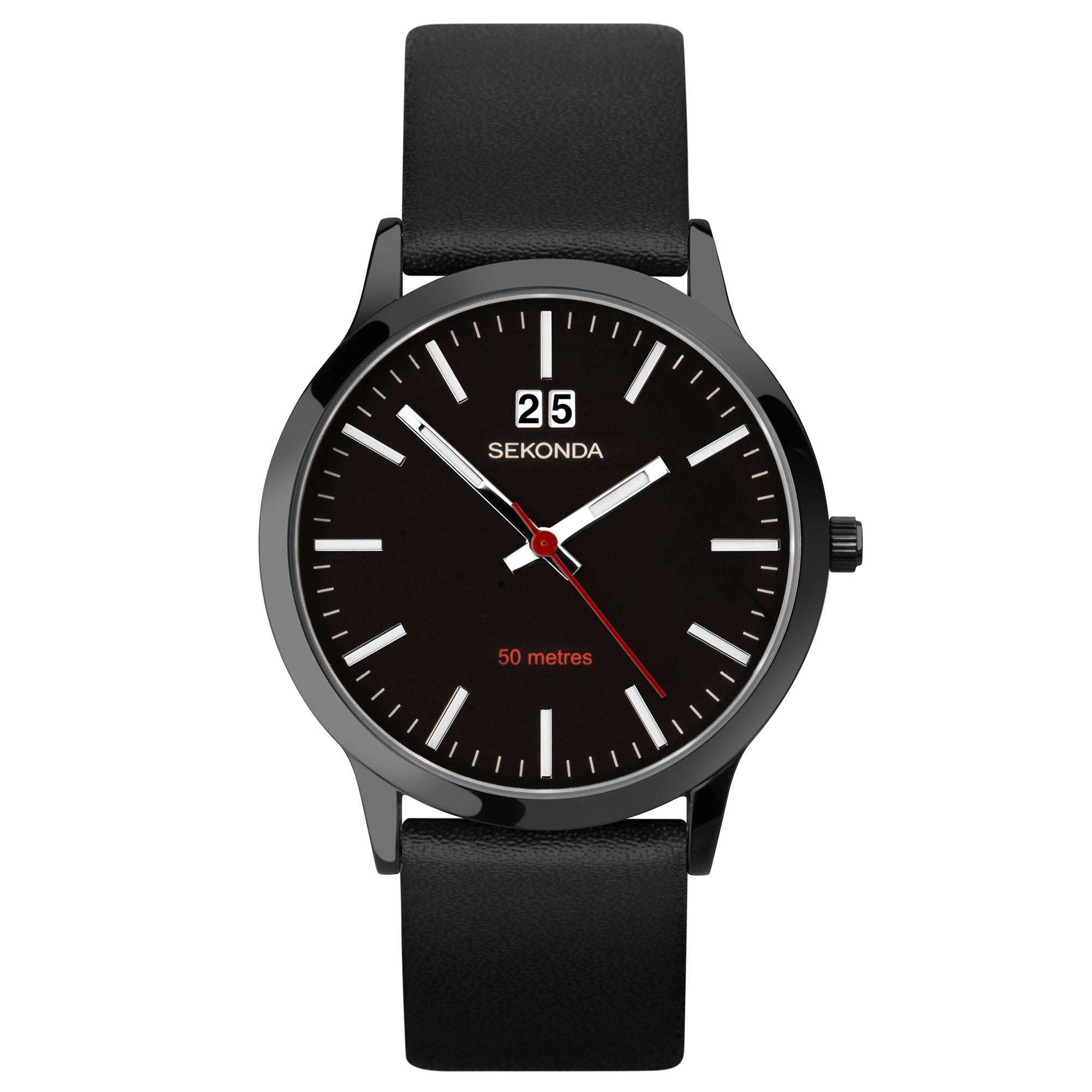 Sekonda Classic Quartz Black Dial Leather Strap Watch 1941