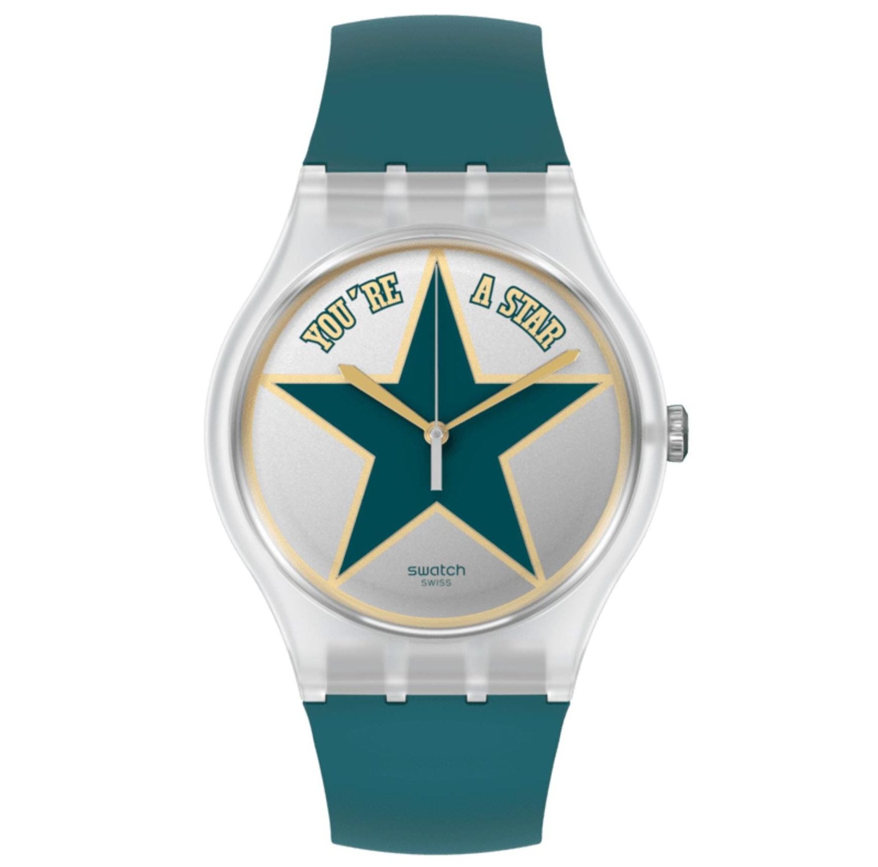 Swatch Fathers Day Star Dad Quartz Silver Dial Green Silicone Strap Men's Watch SO29Z119