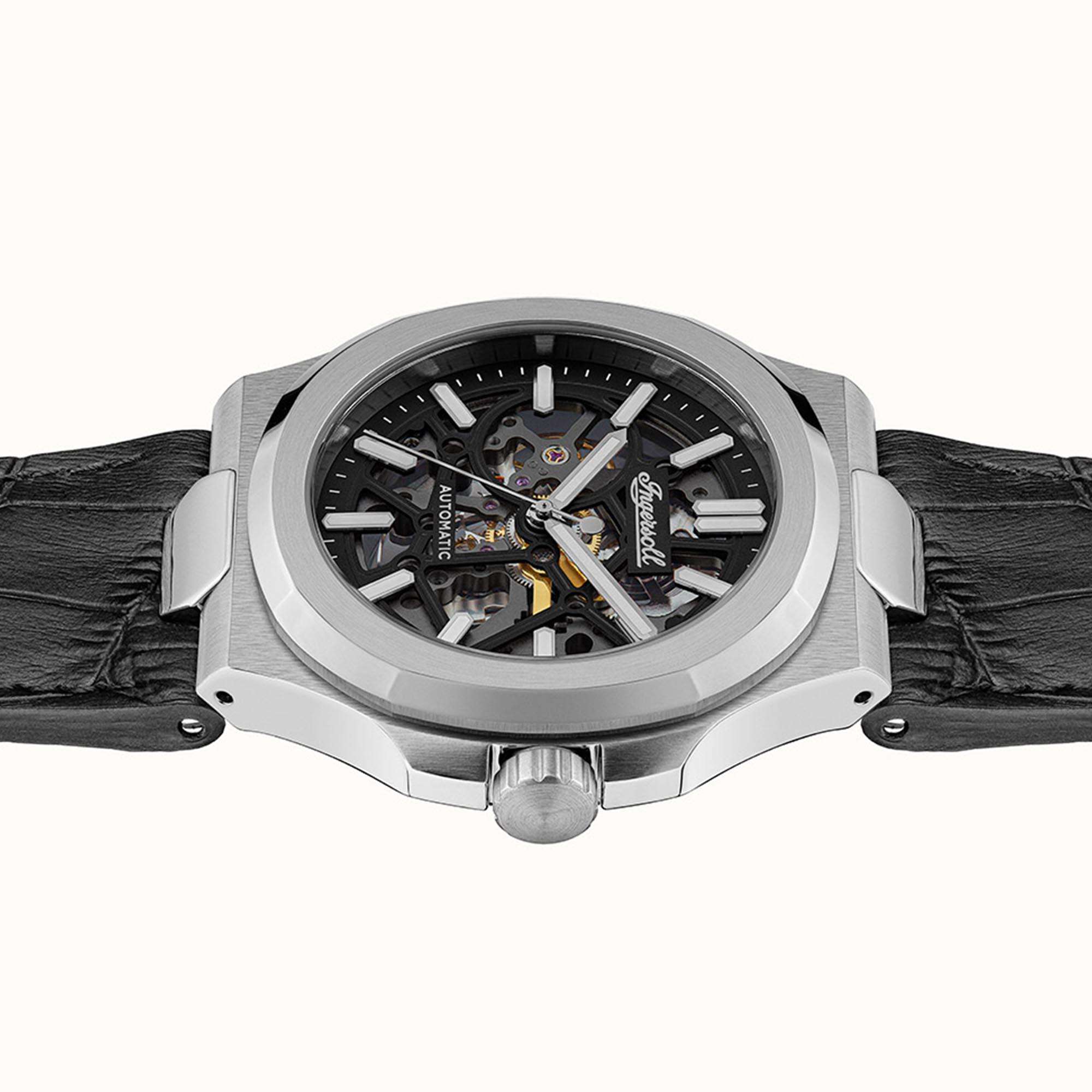 Ingersoll  The Catalina  Automatic Black Dial Black Leather Strap Men's Watch I12502