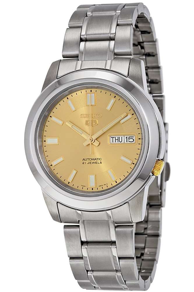 Seiko 5 Automatic Gold Dial Silver Stainless Steel Men's Watch SNKK13K1