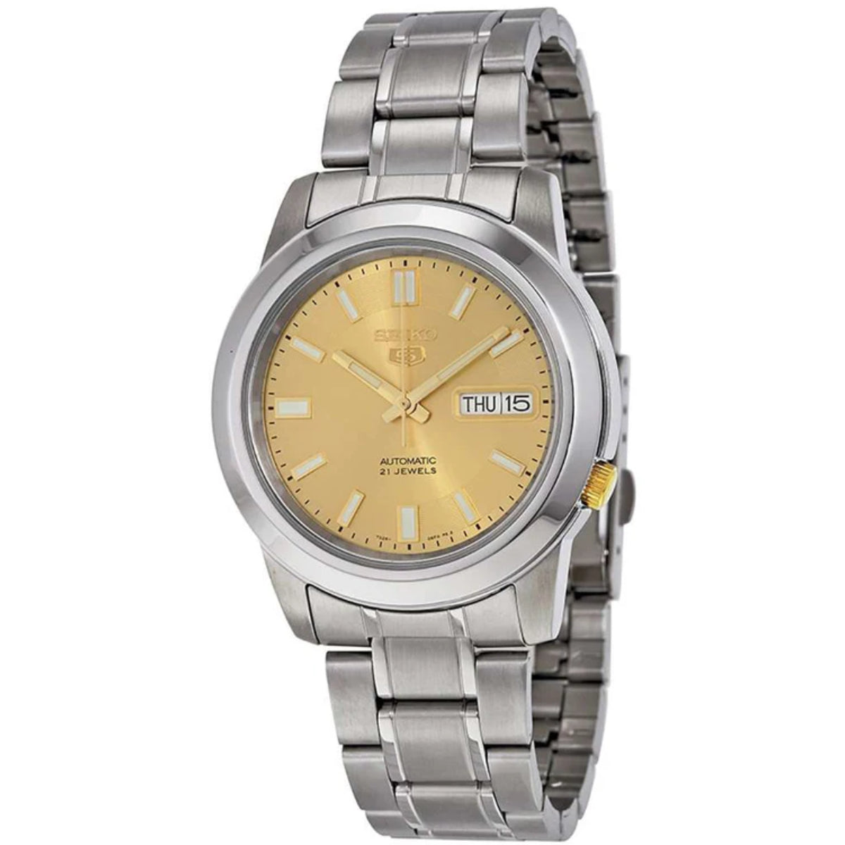 Seiko 5 Automatic Gold Dial Steel Strap Men's Watch SNKK13K1