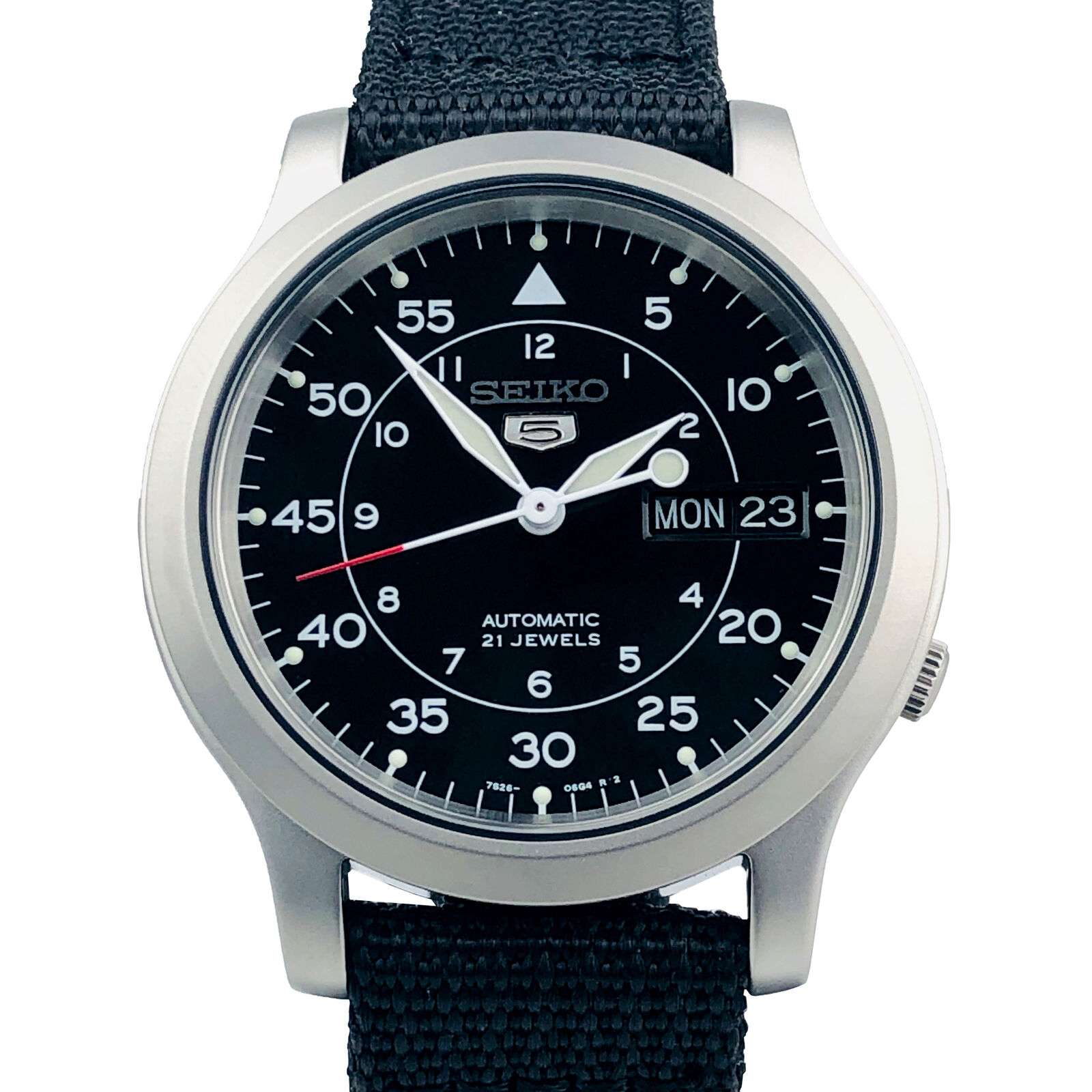 Seiko 5 Automatic Black Dial Black NATO Fabric Strap Men's Watch SNK809K2