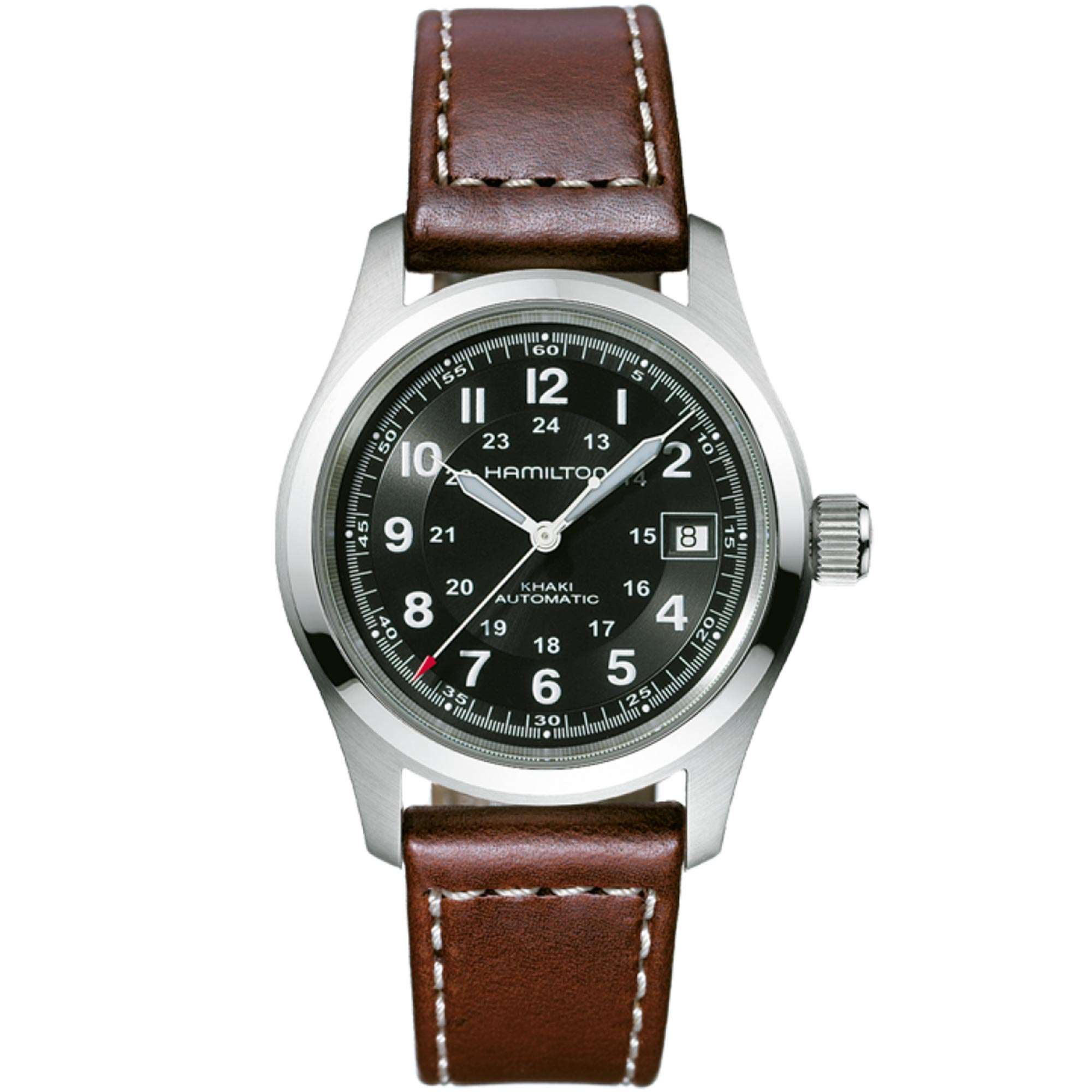Hamilton Khaki Field Automatic Black Dial Brown Leather Strap Men's Watch H70455533