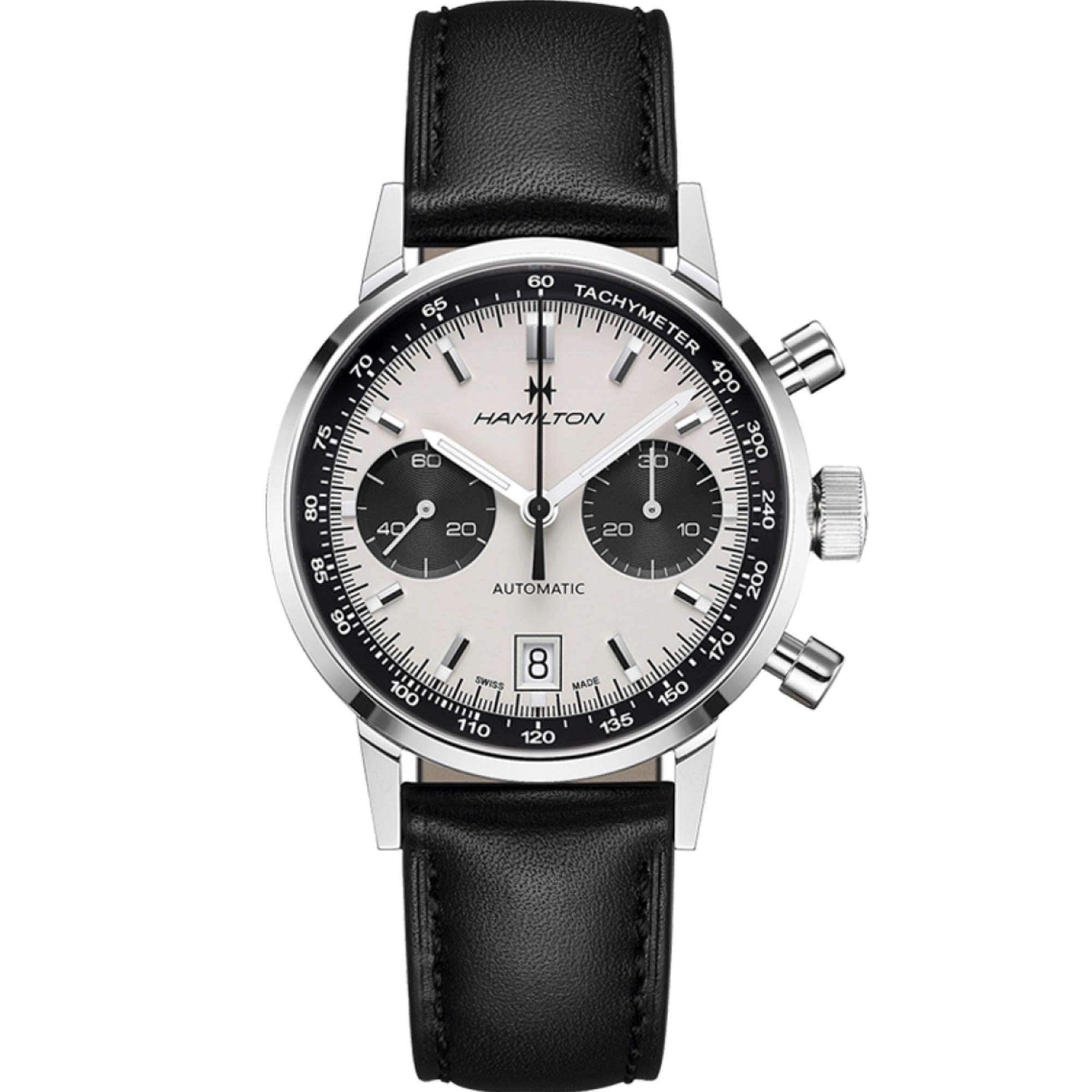 Hamilton American Classic Intra-Matic 1968 Re-Creation Automatic White Dial Black Leather Strap Men's Watch H38416711
