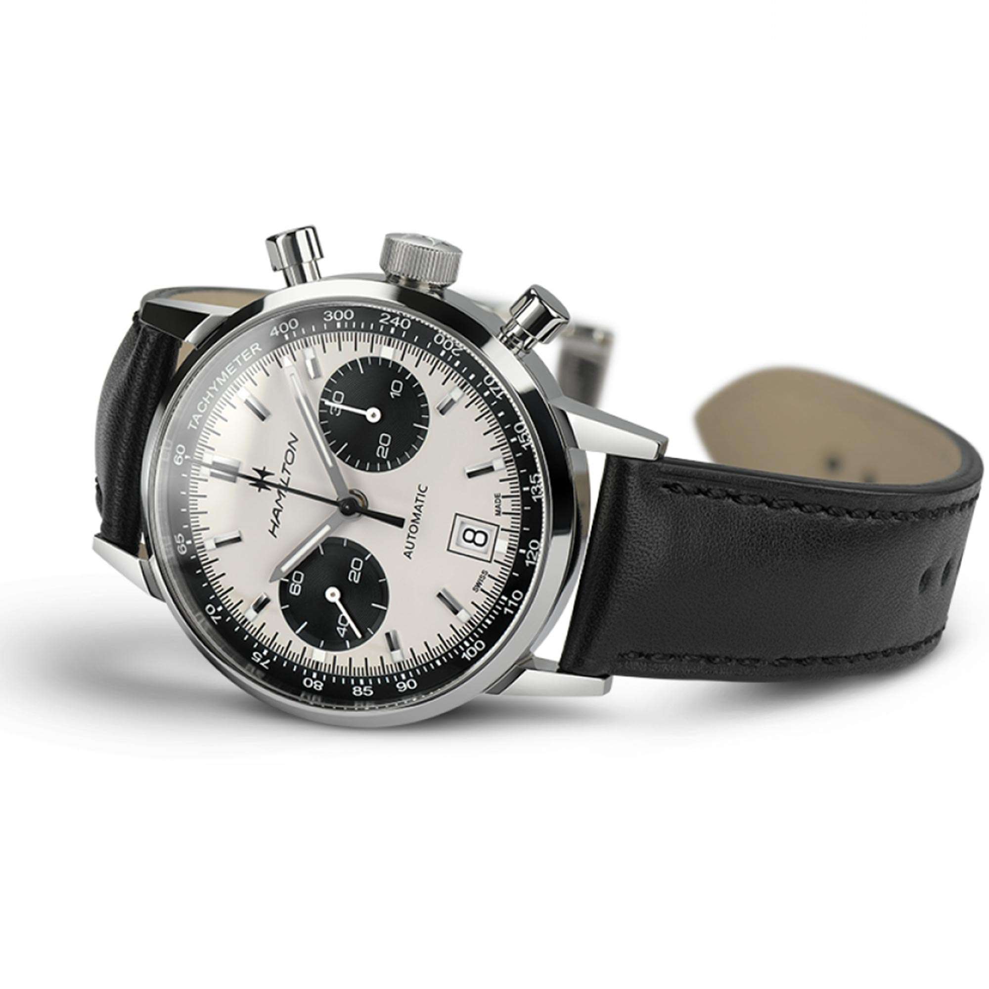 Hamilton American Classic Intra-Matic 1968 Re-Creation Automatic White Dial Black Leather Strap Men's Watch H38416711