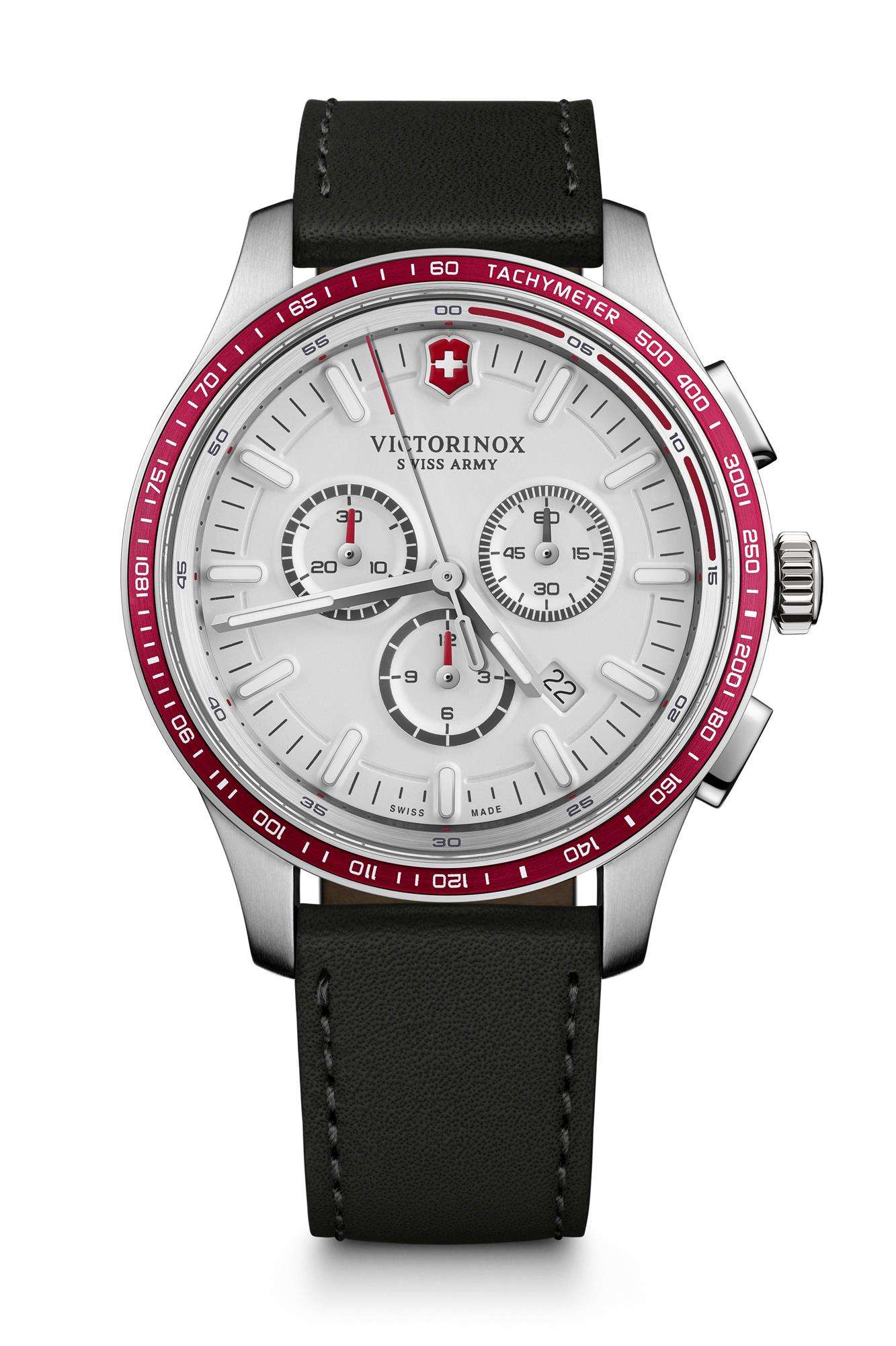 Victorinox Alliance Sport Chronograph Tachymeter White Dial Leather Strap Men's Watch 241819
