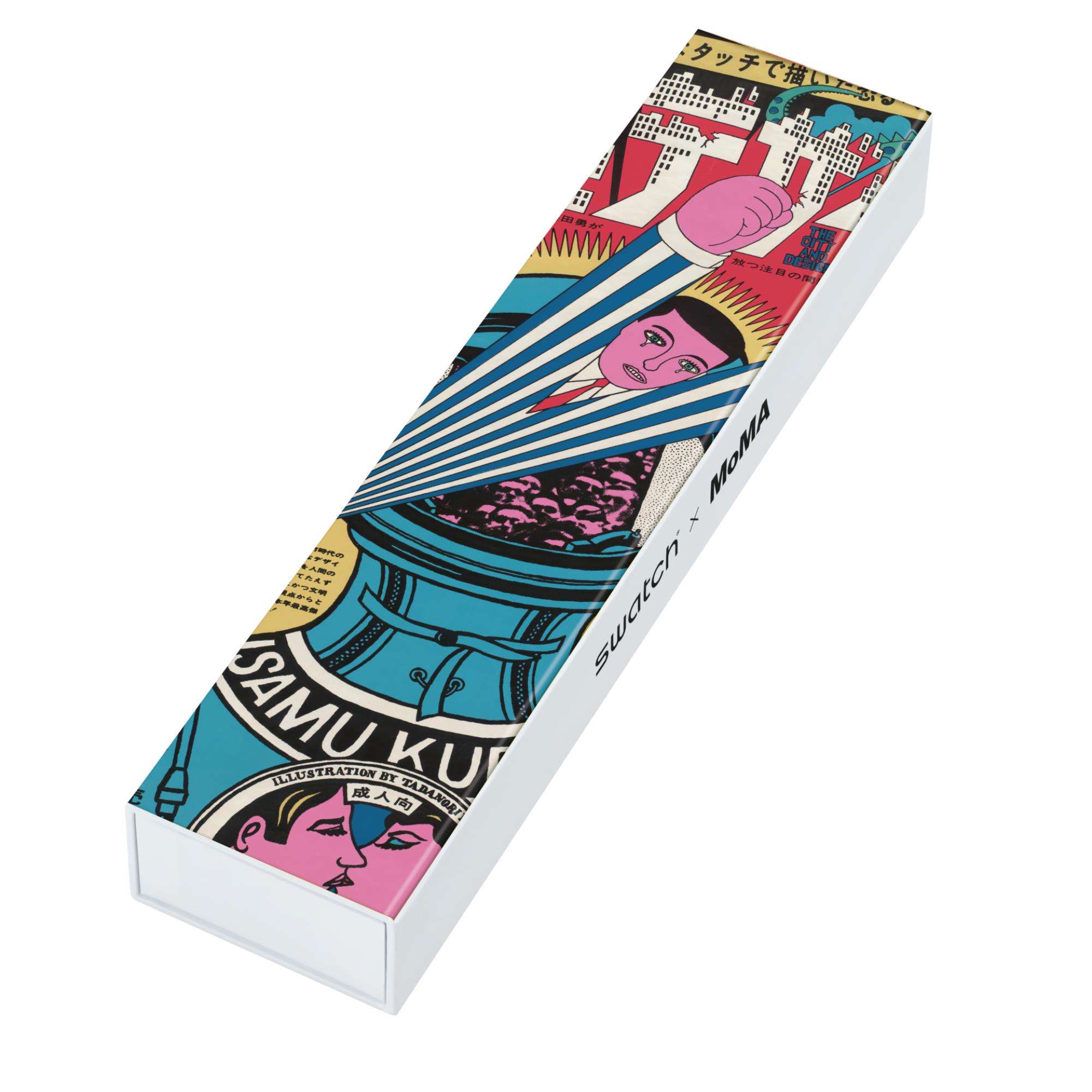 Swatch MoMA Quartz The City And Design, The Wonders Of Life Silicone Strap Ladies Watch SUOZ334