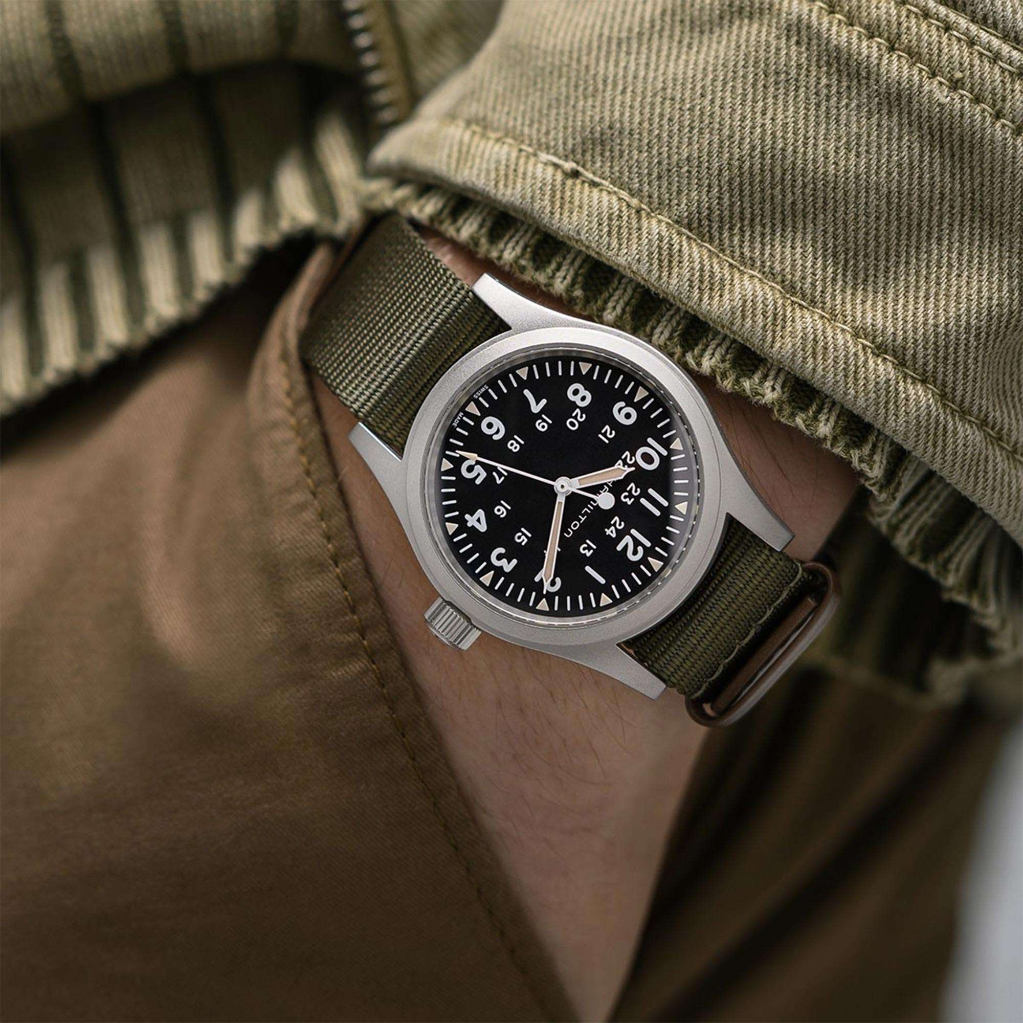Hamilton Khaki Field 1960s Re-Creation Mechanical Black Dial Green NATO Strap Men's Watch H69439931
